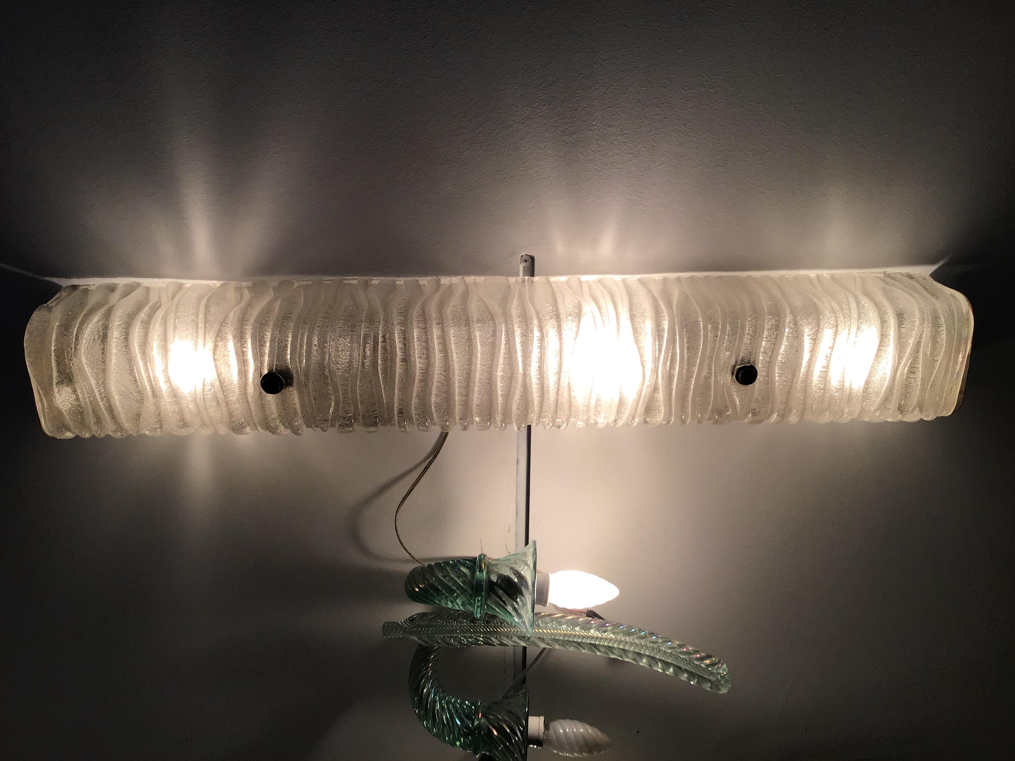 Venini Pair of Sconces Murano Glass Brass, 1940 For Sale 2