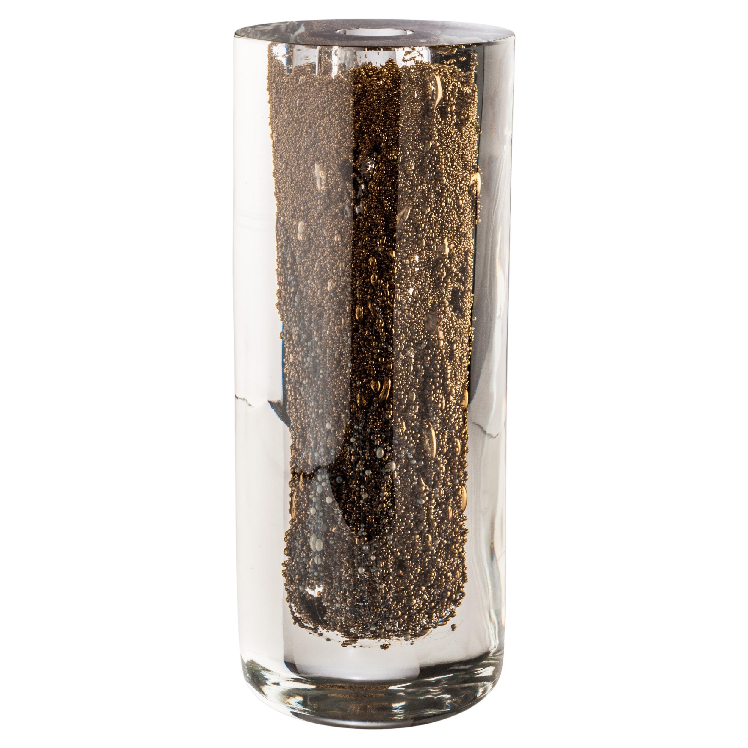 Vase en verre Palpito de Venini transparent avec éclaboussures en bronze