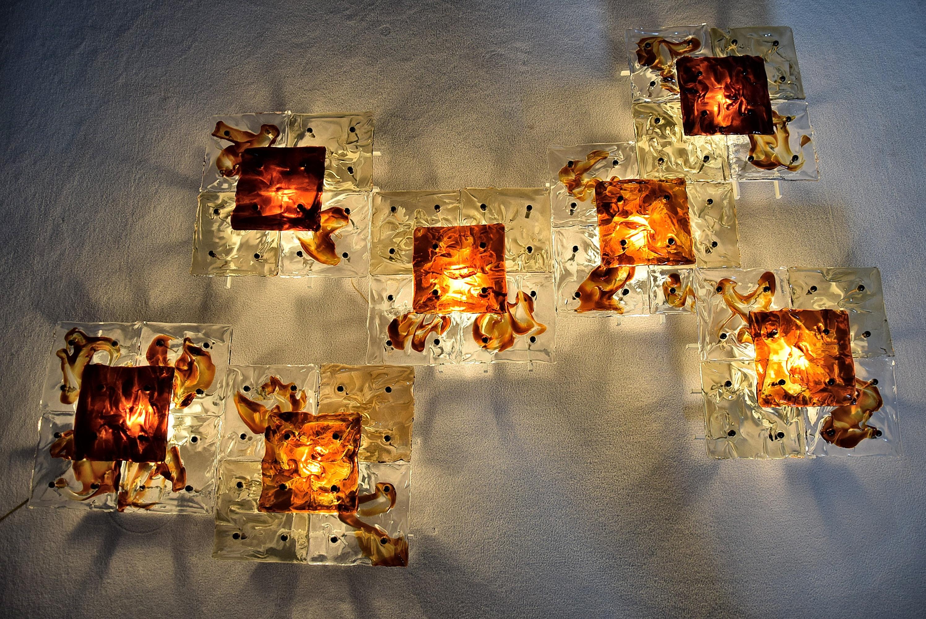 Late 20th Century Venini Patchwork Hand Blown Wall Lamp by Toni Zuccheri For Sale