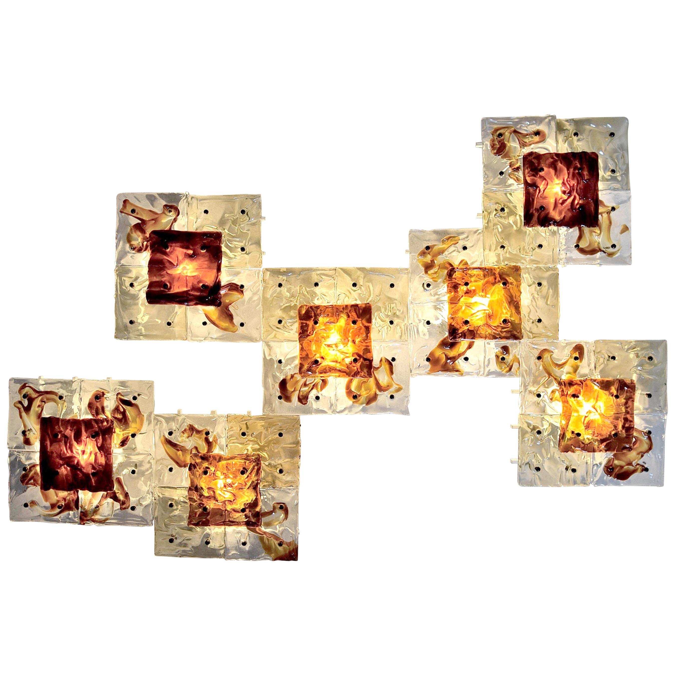 Venini Patchwork Hand Blown Wall Lamp by Toni Zuccheri For Sale