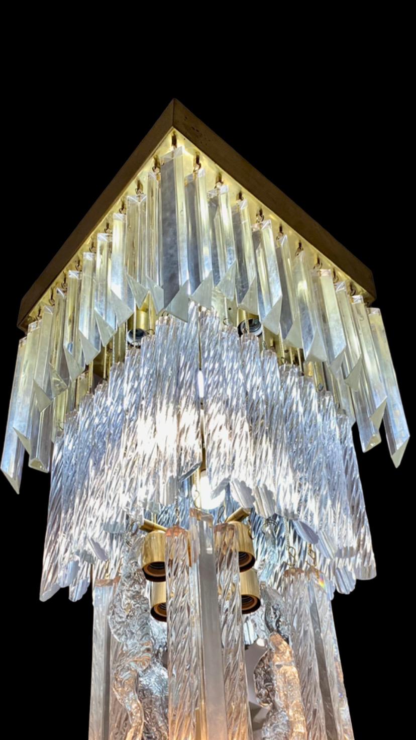 Mid-Century Modern Venini Pendant Glass Murano with Brass Structure 12 Bulbs, Italy 1970