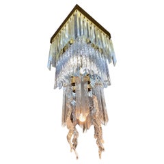 Venini Pendant Glass Murano with Brass Structure 12 Bulbs, Italy 1970