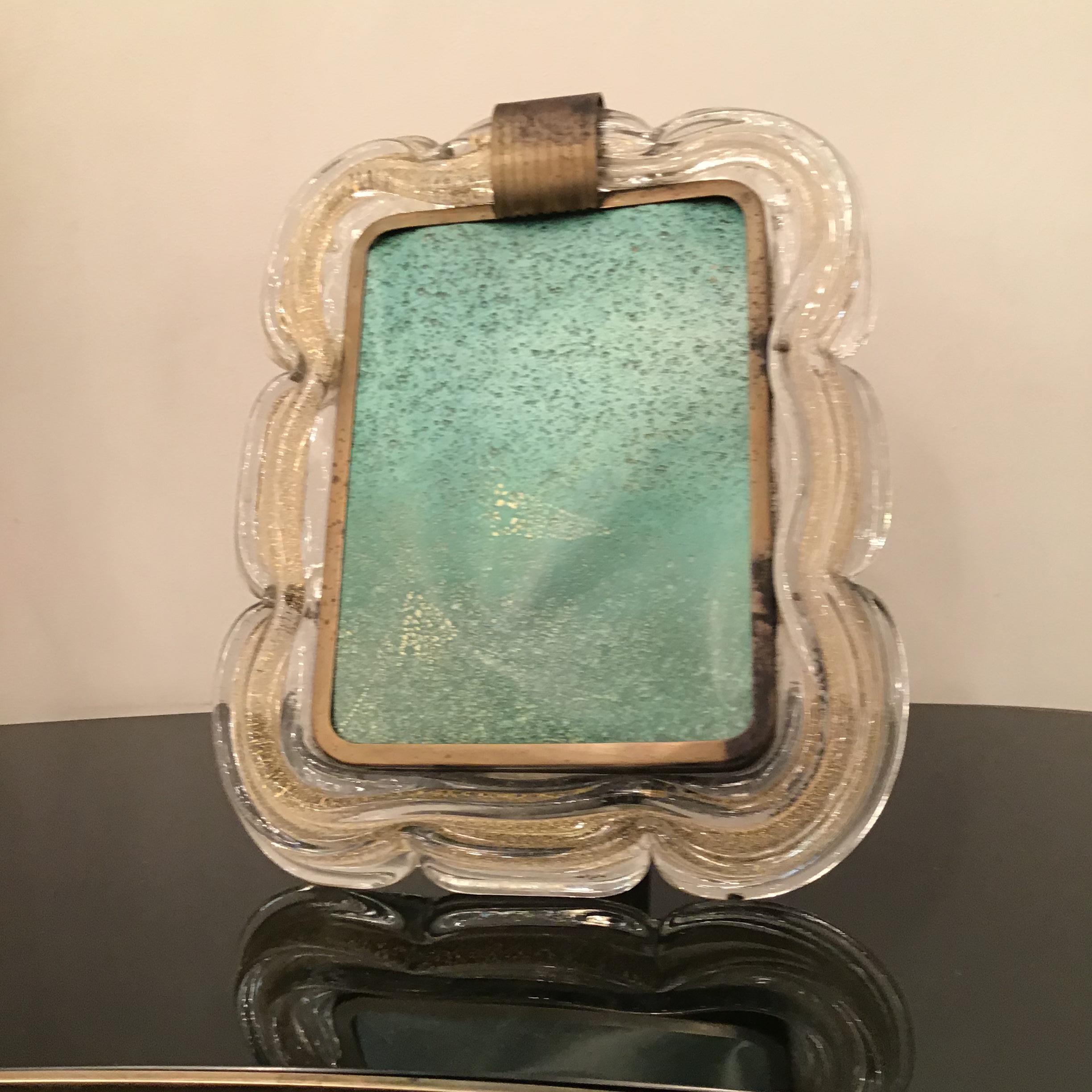 Venini Picture Frame Brass Murano Glass Gold 1940 Italy For Sale 5