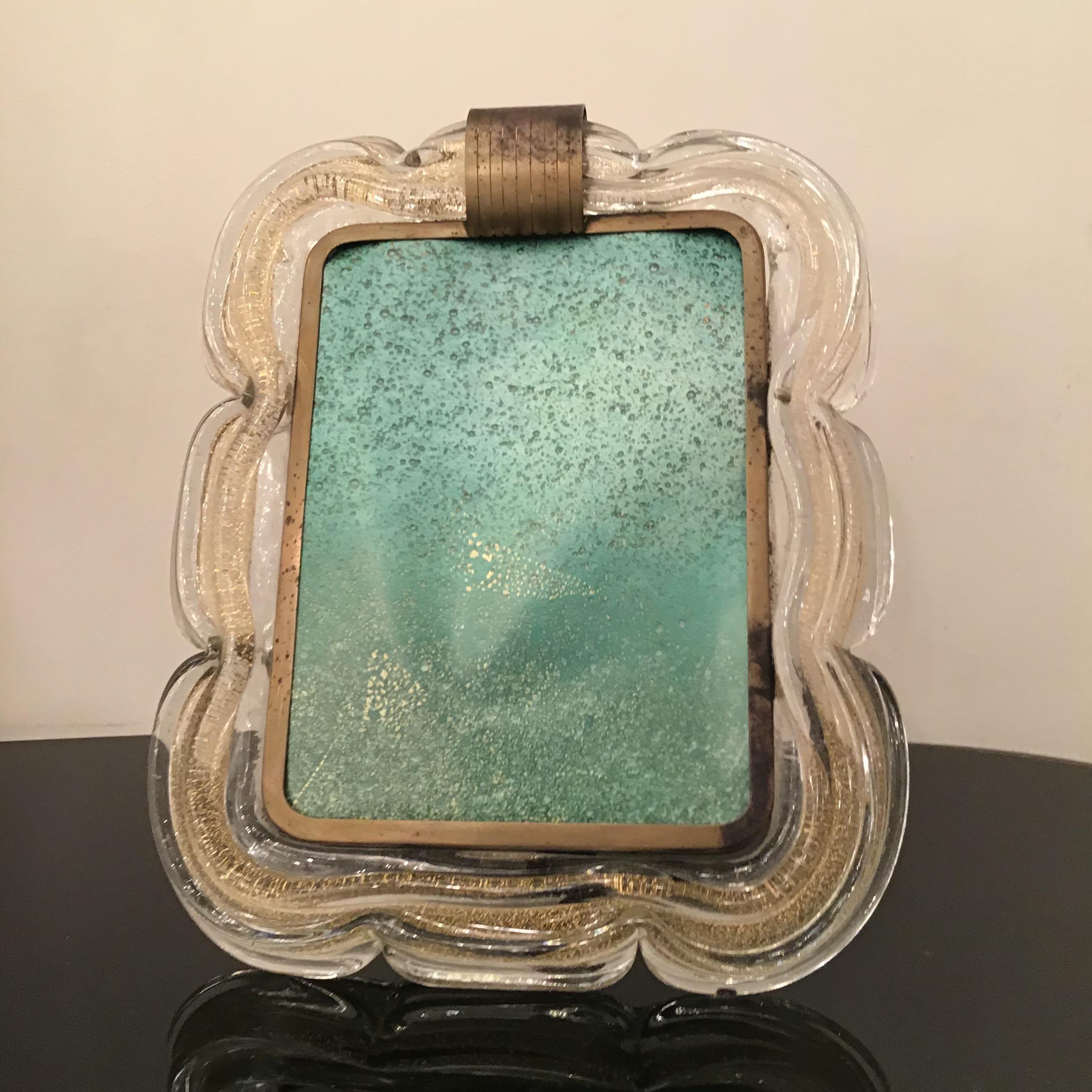 Venini Picture Frame Brass Murano Glass Gold 1940 Italy For Sale 6