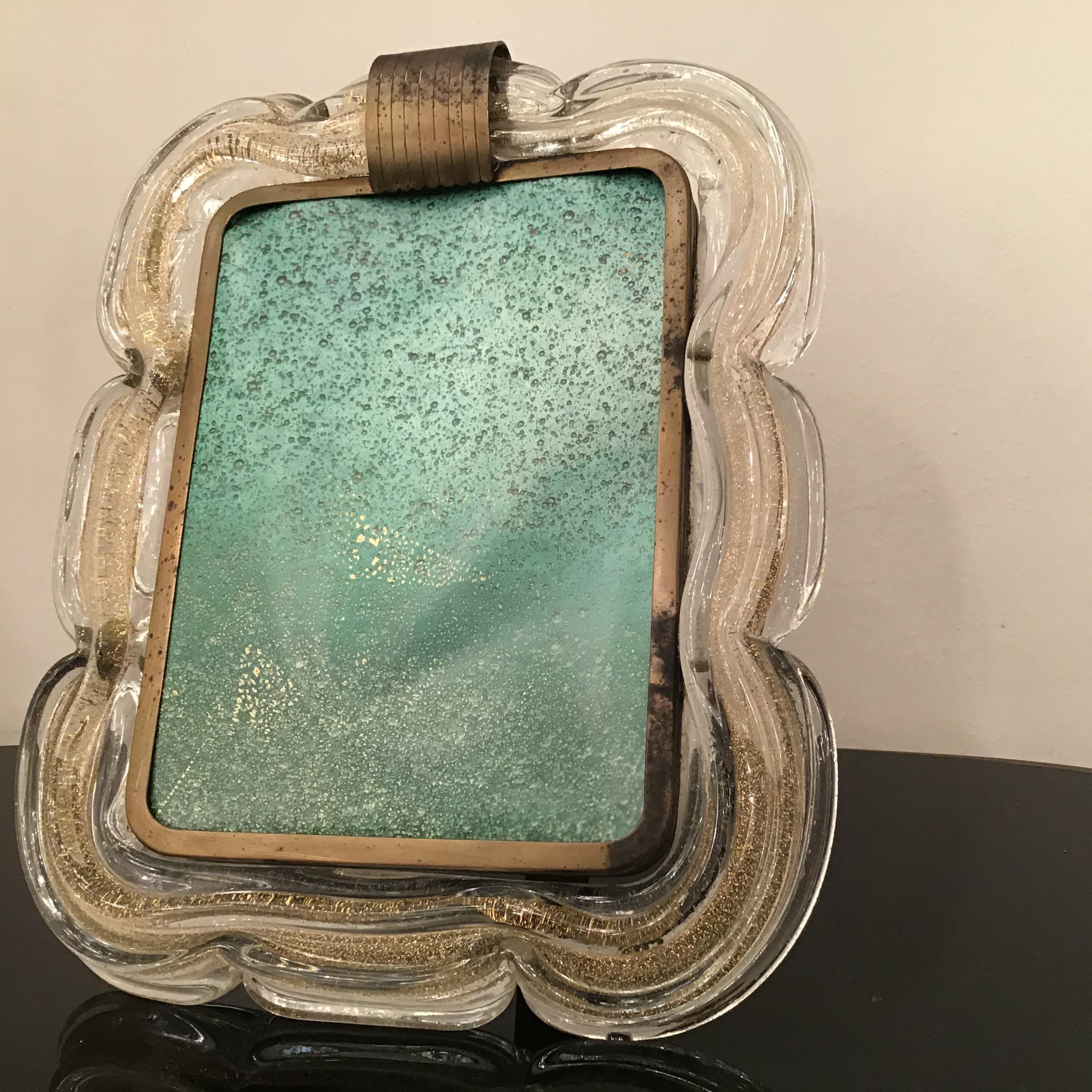 Venini Picture Frame Brass Murano Glass Gold 1940 Italy For Sale 7