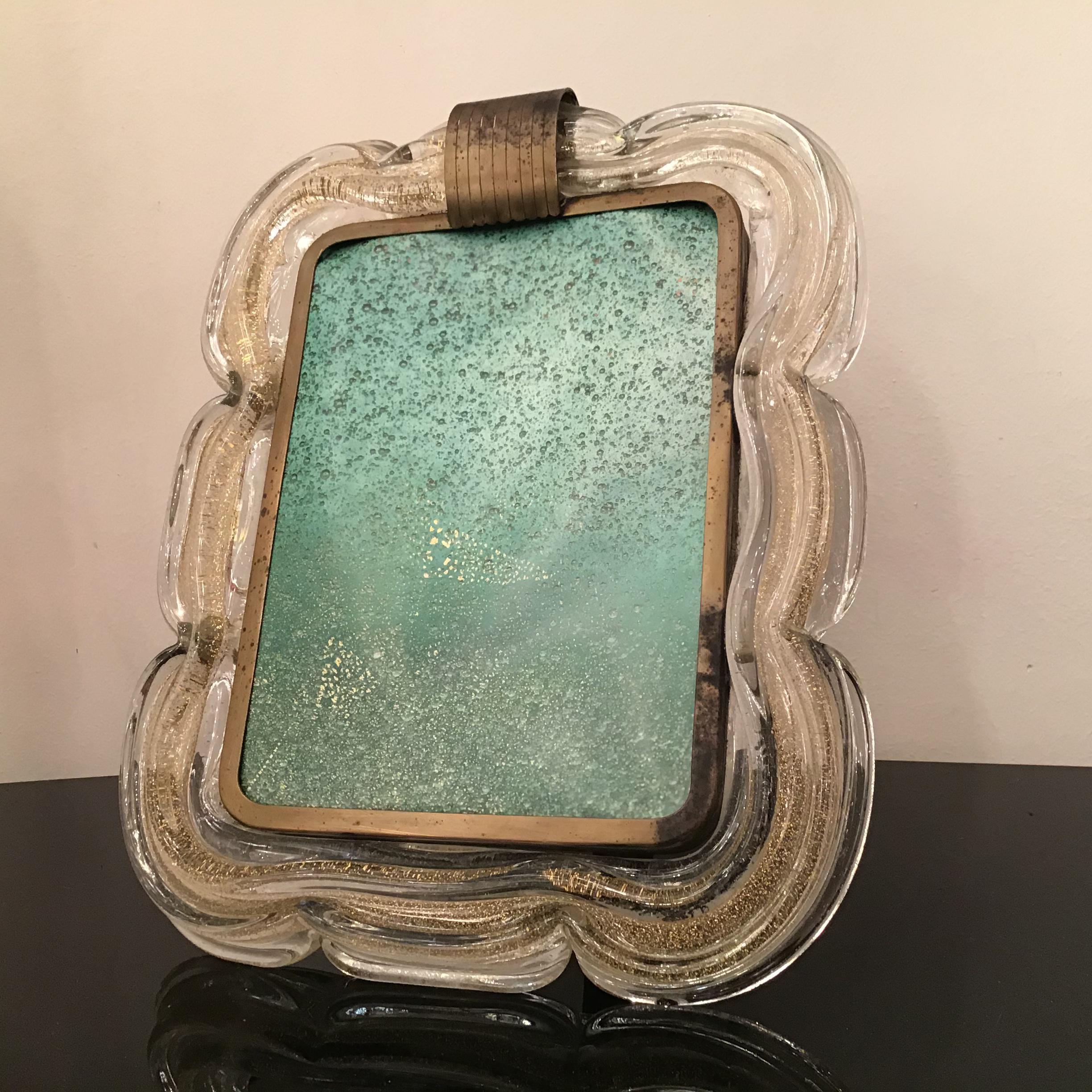 Venini Picture Frame Brass Murano Glass Gold 1940 Italy For Sale 9