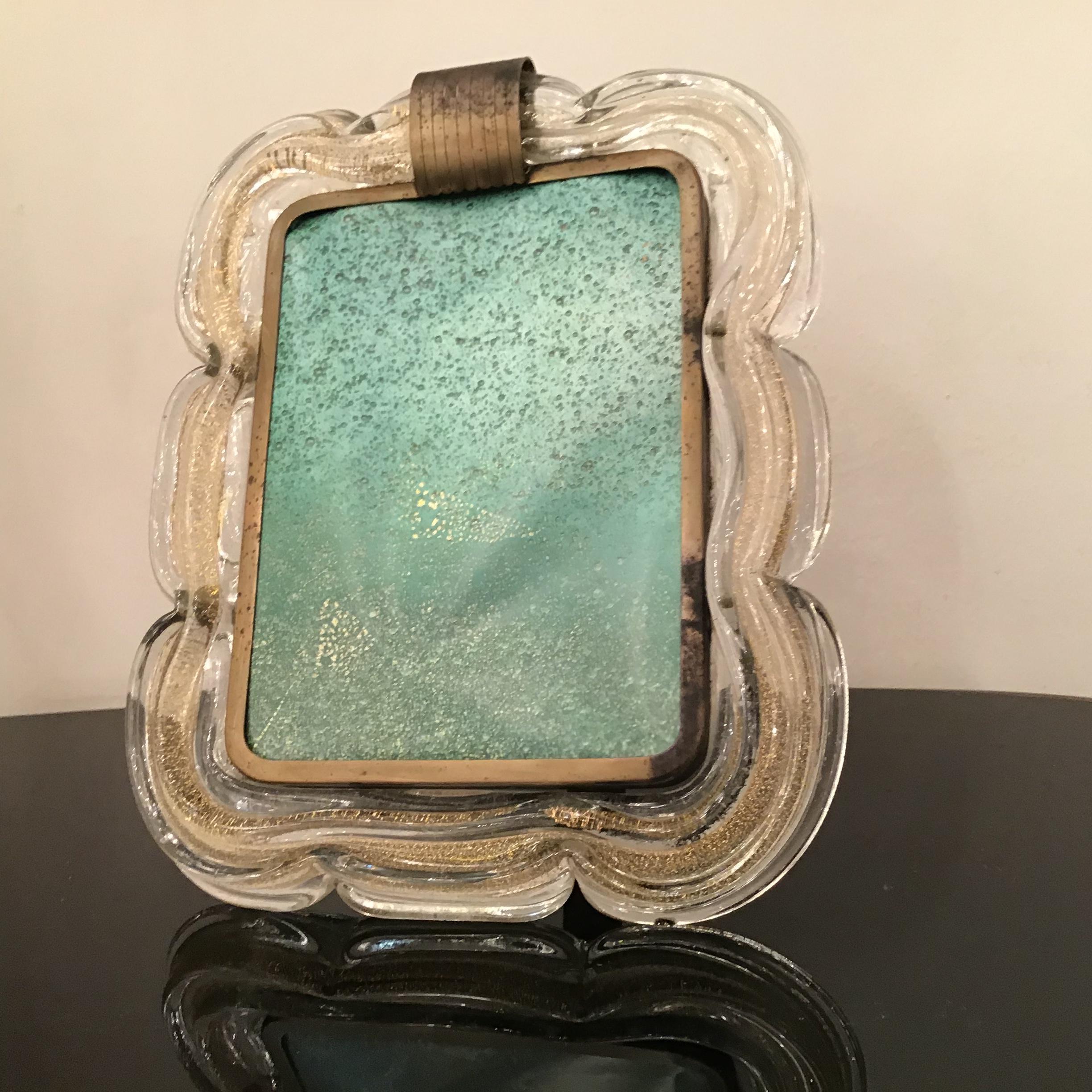 Venini Picture Frame Brass Murano Glass Gold 1940 Italy For Sale 10
