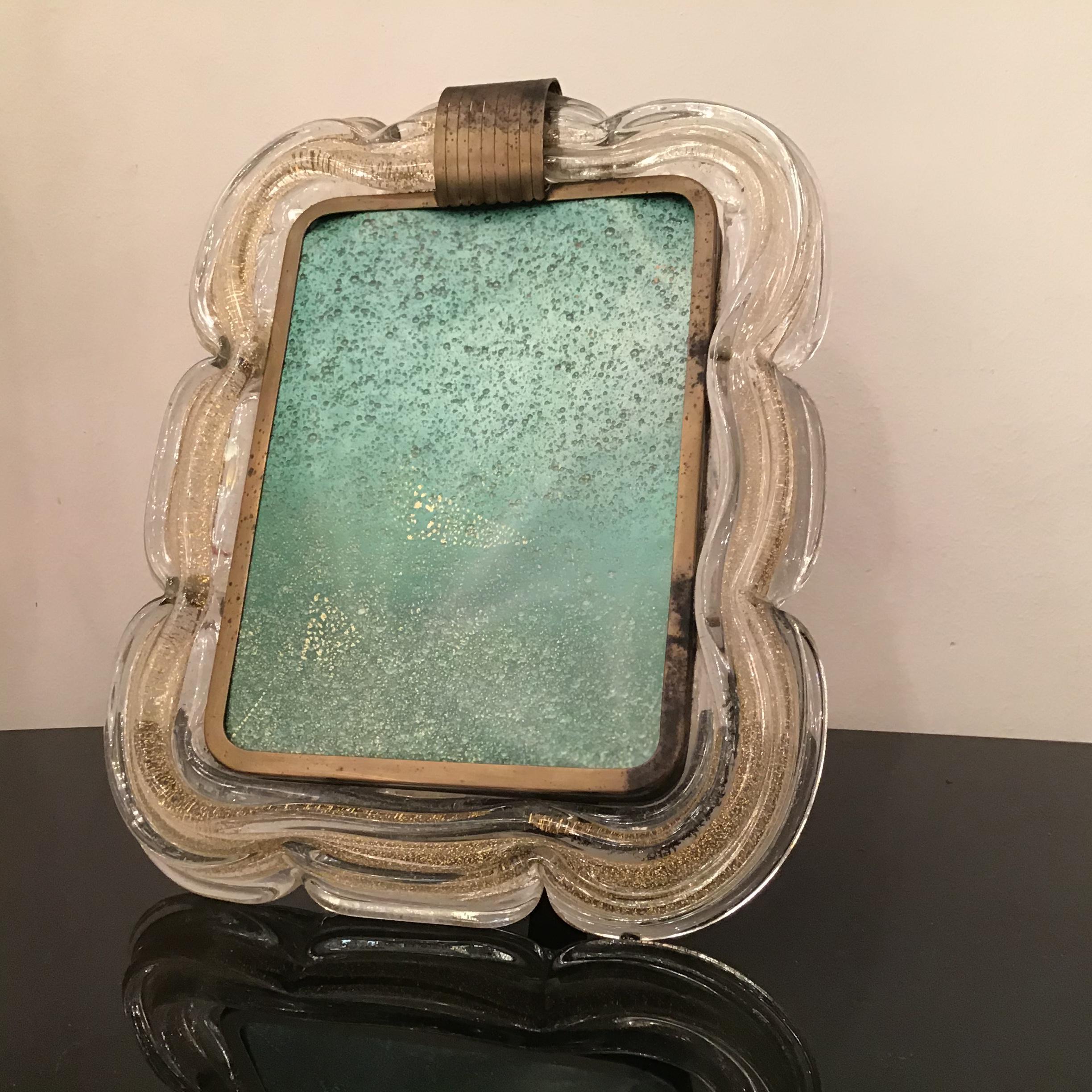 Venini Picture Frame Brass Murano Glass Gold 1940 Italy For Sale 11