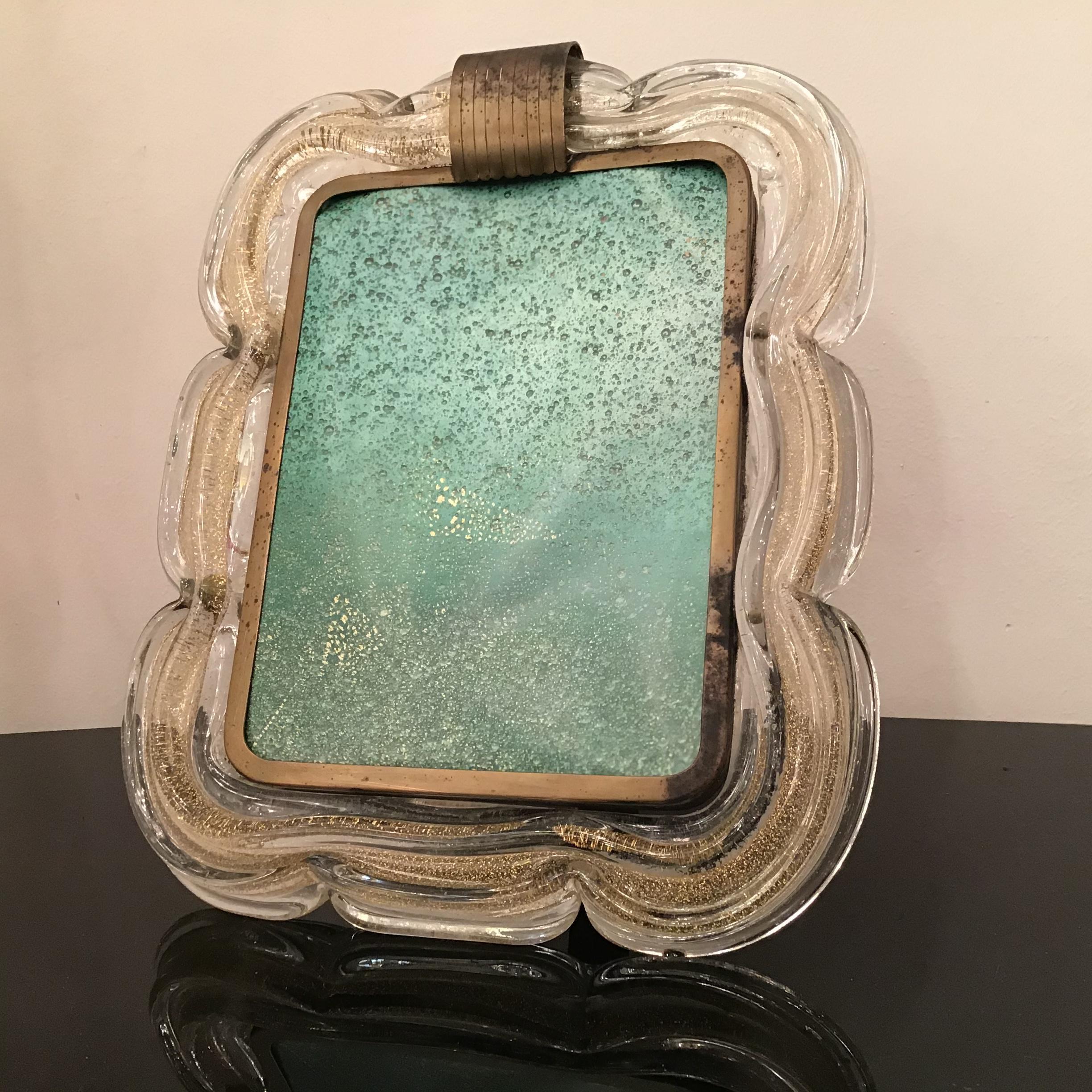 Venini Picture Frame Brass Murano Glass Gold 1940 Italy For Sale 12
