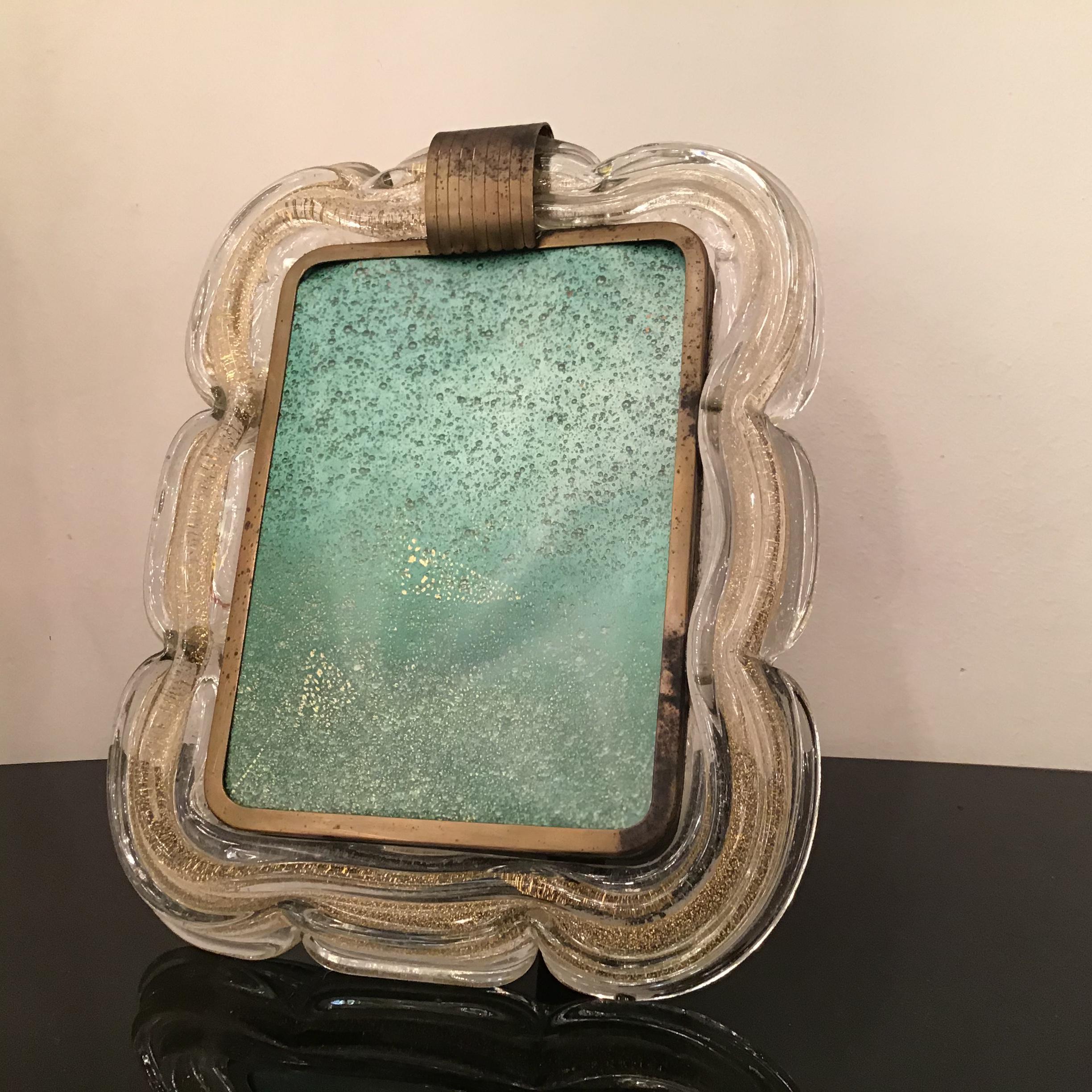 Venini Picture Frame Brass Murano Glass Gold 1940 Italy For Sale 13