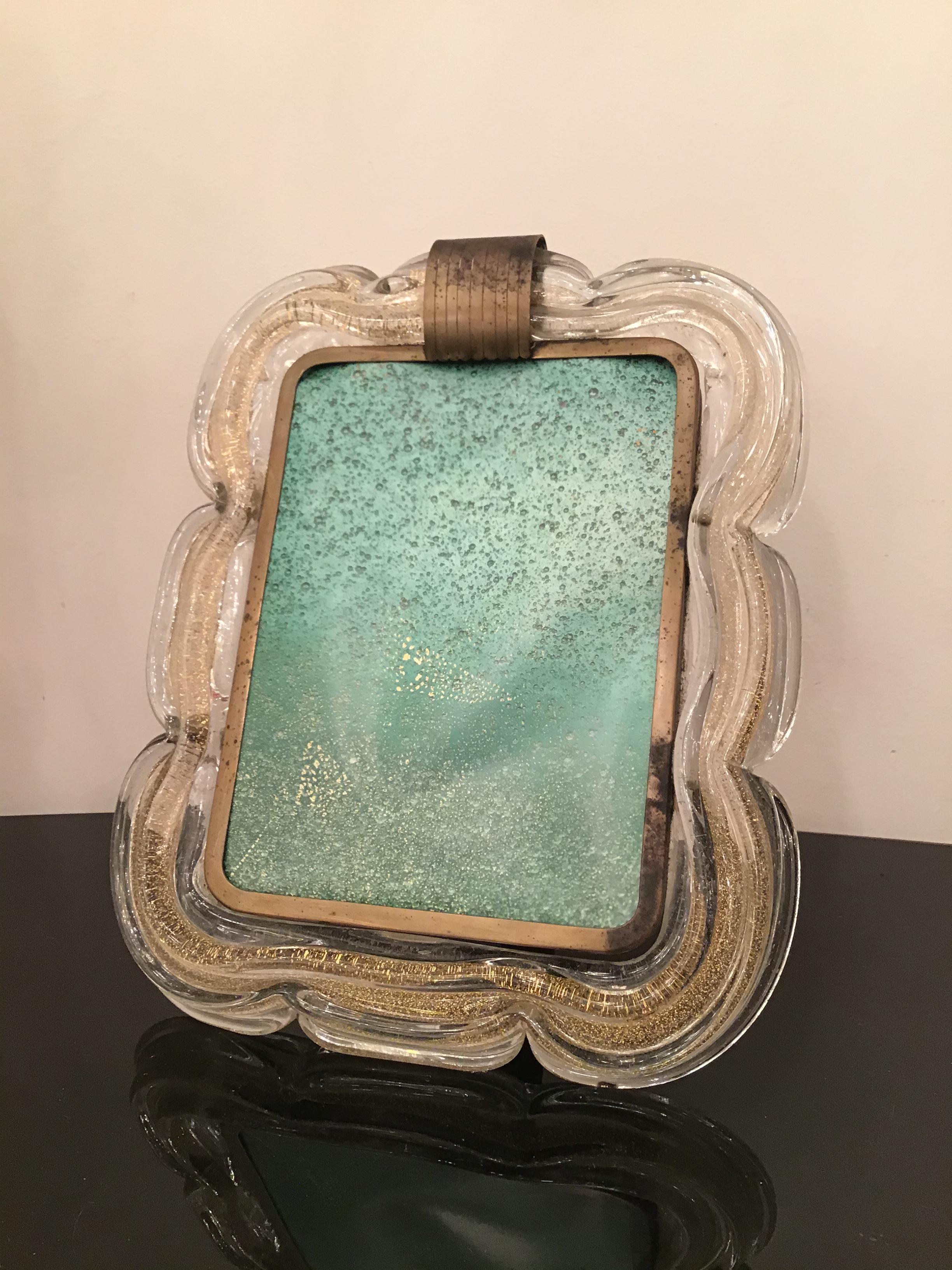 Venini Picture Frame Brass Murano Glass Gold 1940 Italy For Sale 14