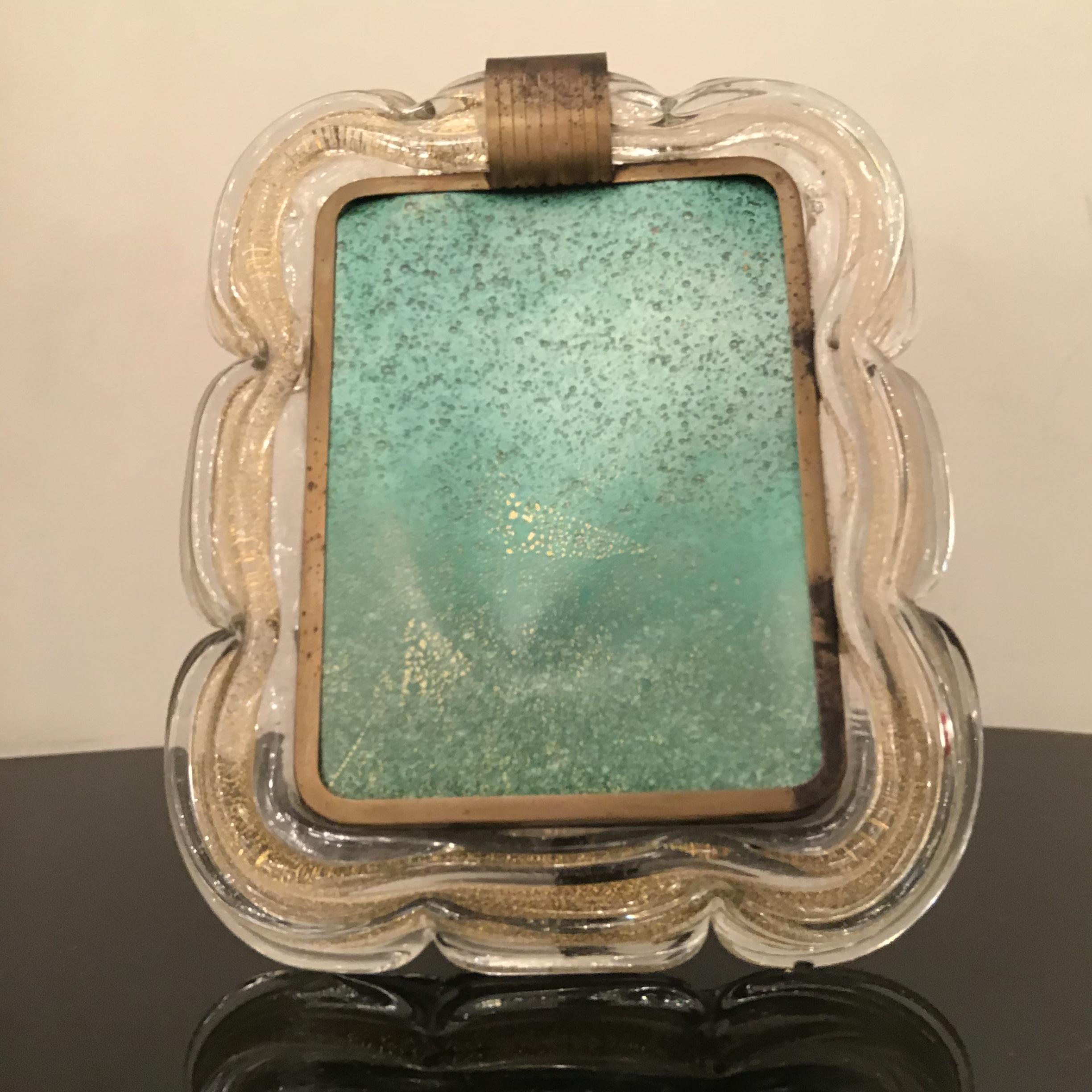 Autre Cadre photo en laiton et verre de Murano or de Venini, Italie, 1940 en vente