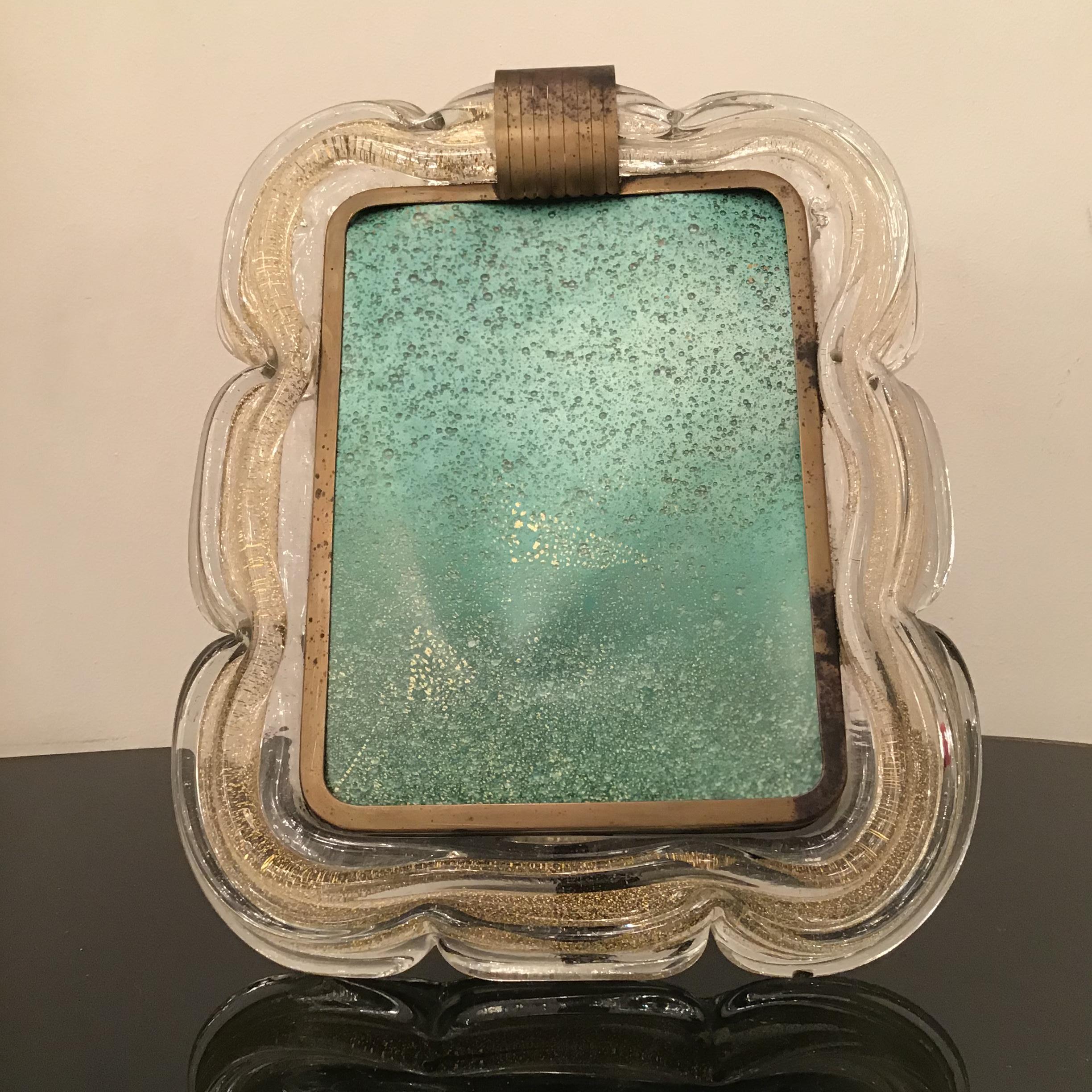 Italian Venini Picture Frame Brass Murano Glass Gold 1940 Italy For Sale