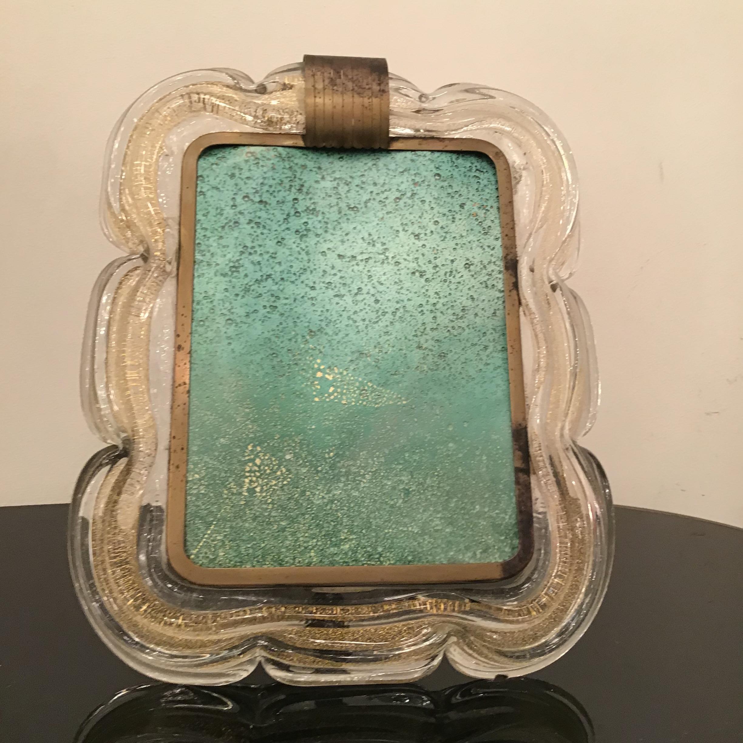 Venini Picture Frame Brass Murano Glass Gold 1940 Italy In Excellent Condition For Sale In Milano, IT
