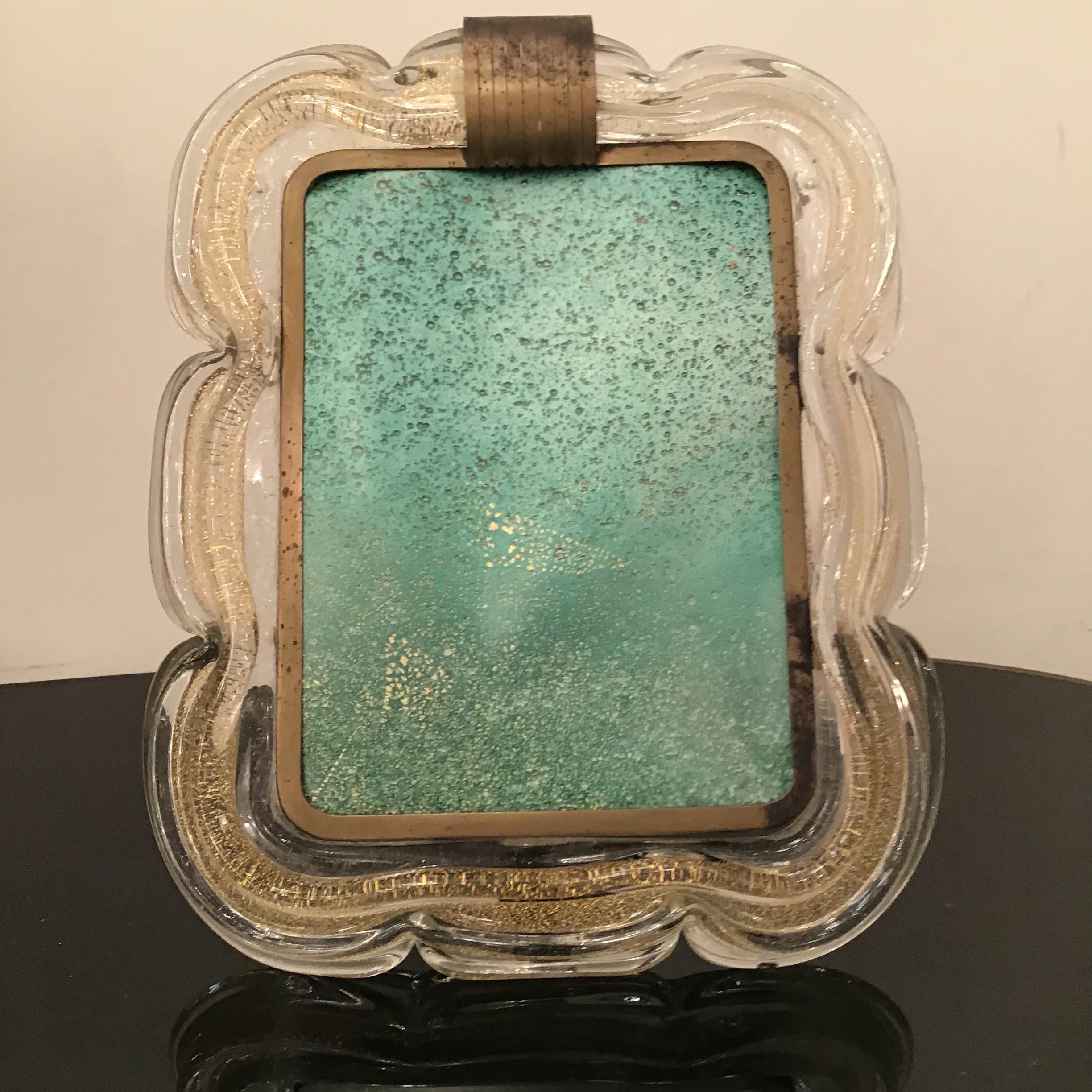 Verre de Murano Cadre photo en laiton et verre de Murano or de Venini, Italie, 1940 en vente
