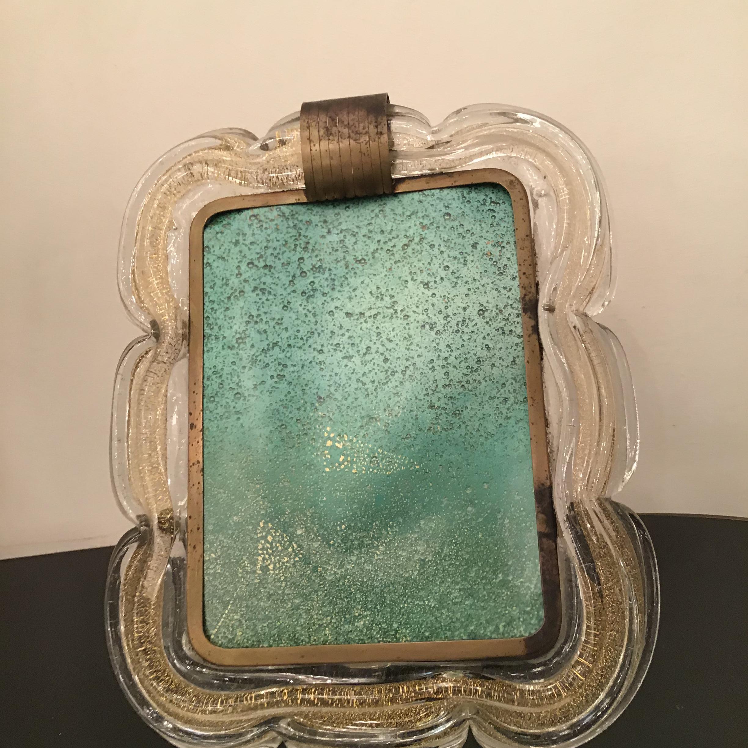 Venini Picture Frame Brass Murano Glass Gold 1940 Italy For Sale 2