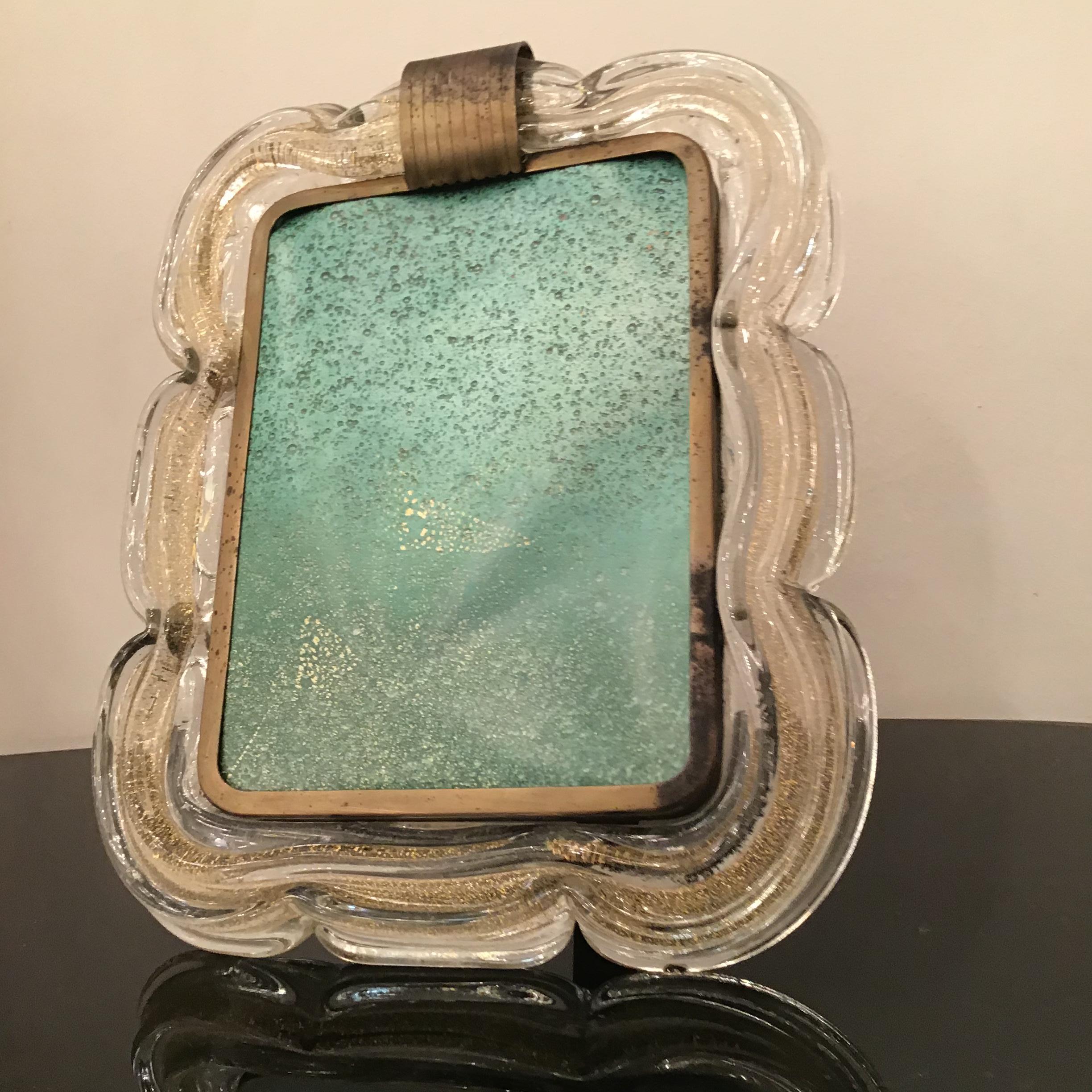 Venini Picture Frame Brass Murano Glass Gold 1940 Italy For Sale 3