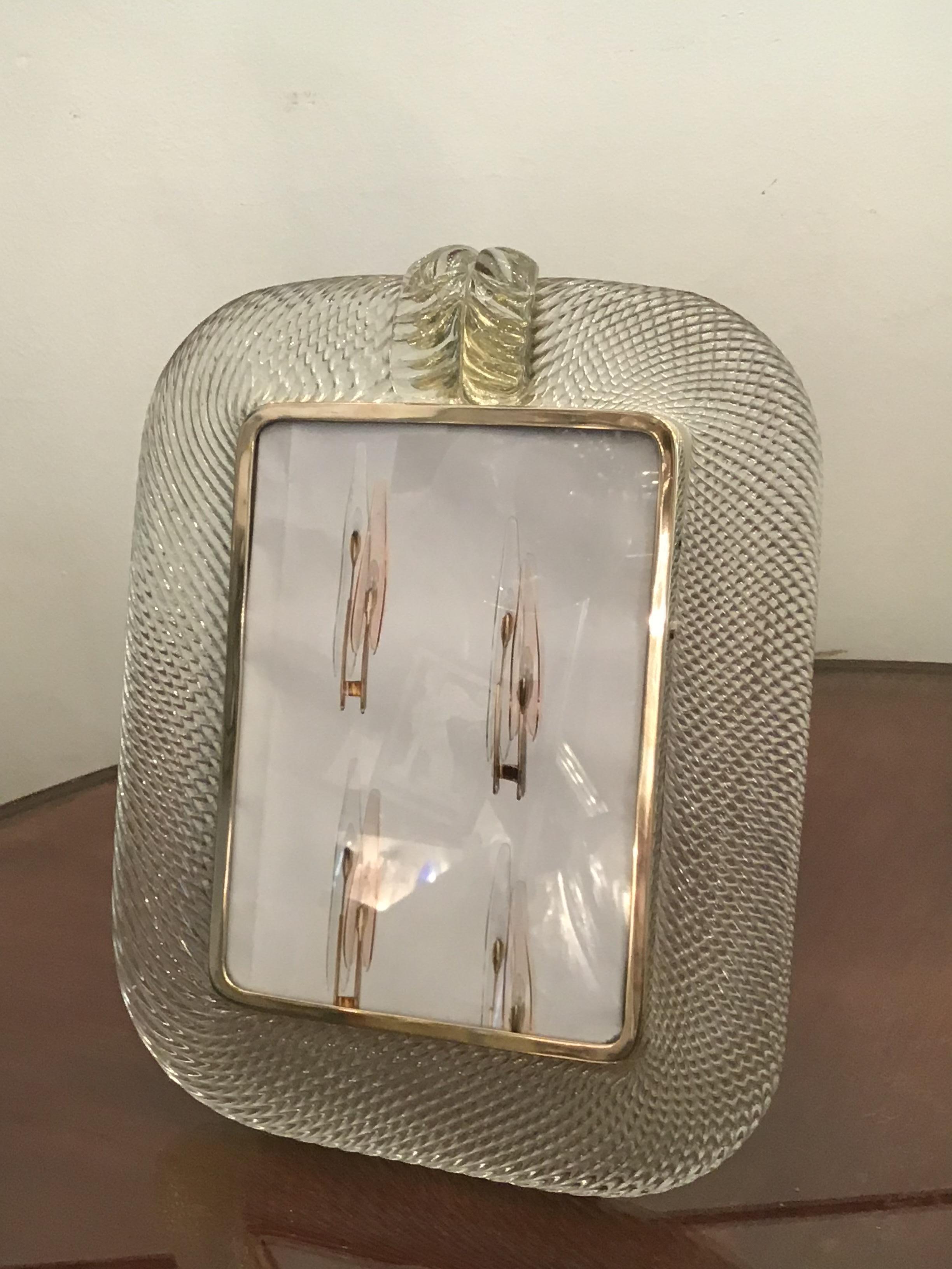 Venini Picture Frame Murano Glass Brass, 1940, Italy 3