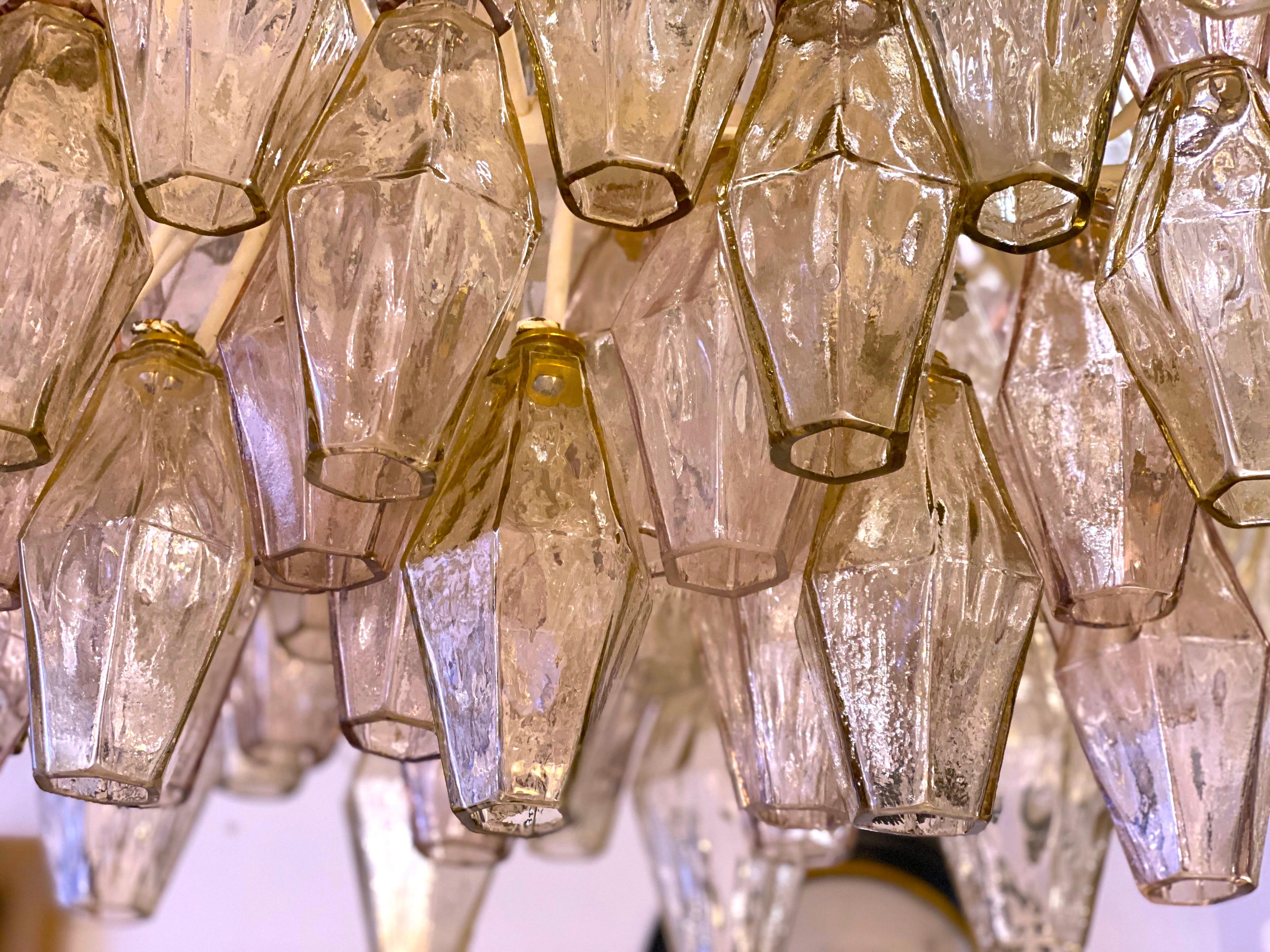 Venini Pink and Amber Oval Shaped Poliedri Chandelier by Carlo Scarpa, 1955 6