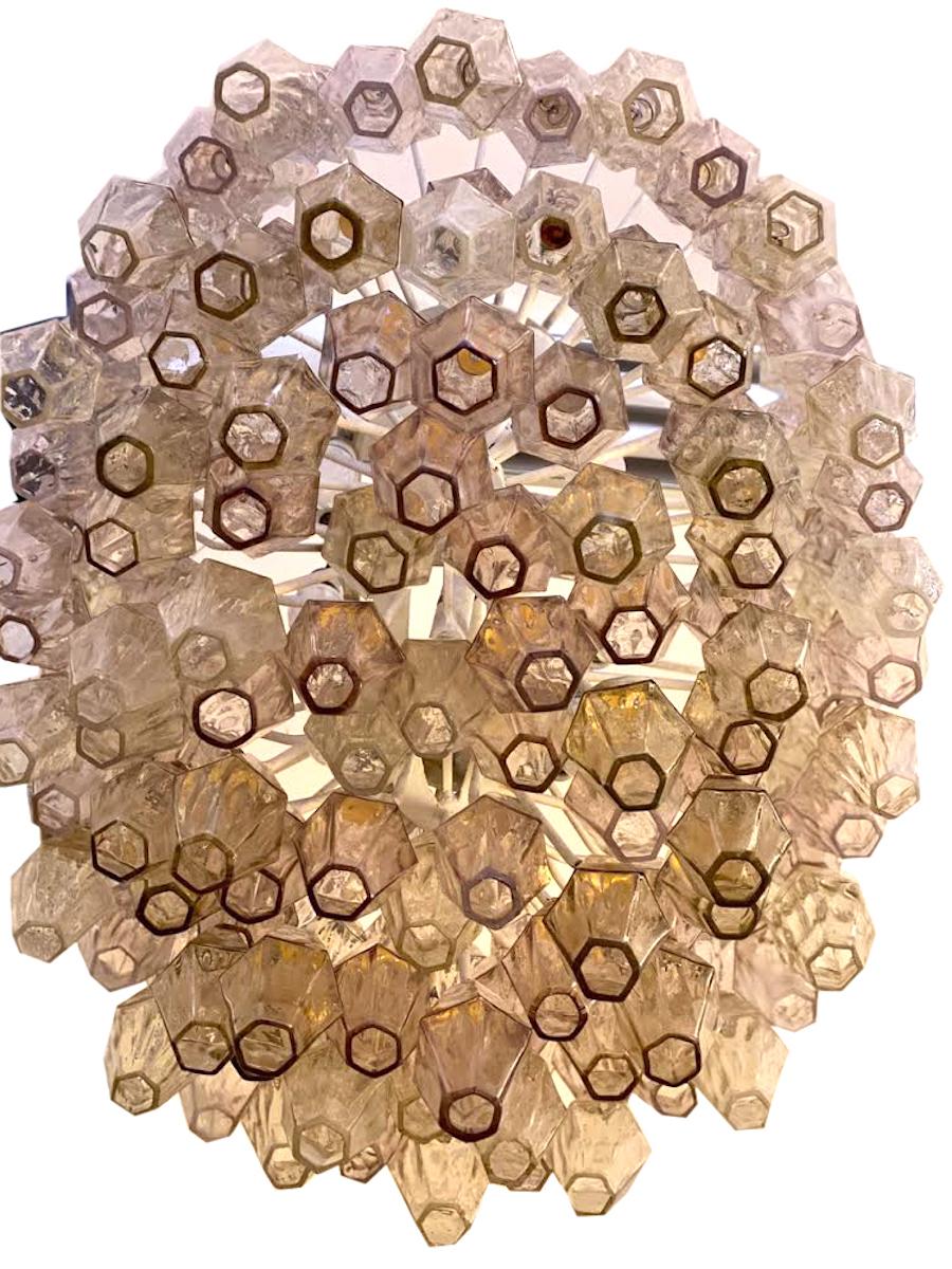 Venini Rosa und bernsteinfarbener ovaler Poliedri-Kronleuchter von Carlo Scarpa, 1955 im Angebot 7