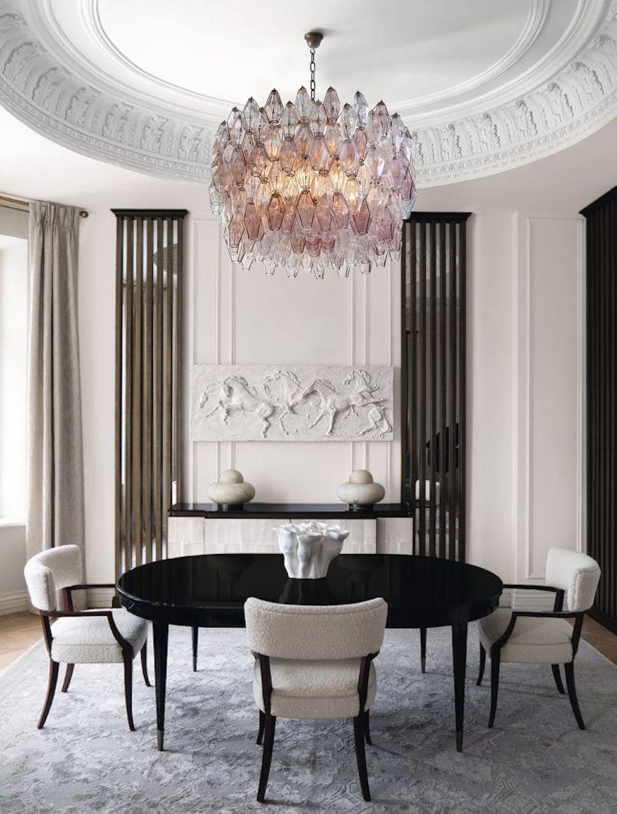 Mid-Century Modern Venini Pink and Amber Oval Shaped Poliedri Chandelier by Carlo Scarpa, 1955