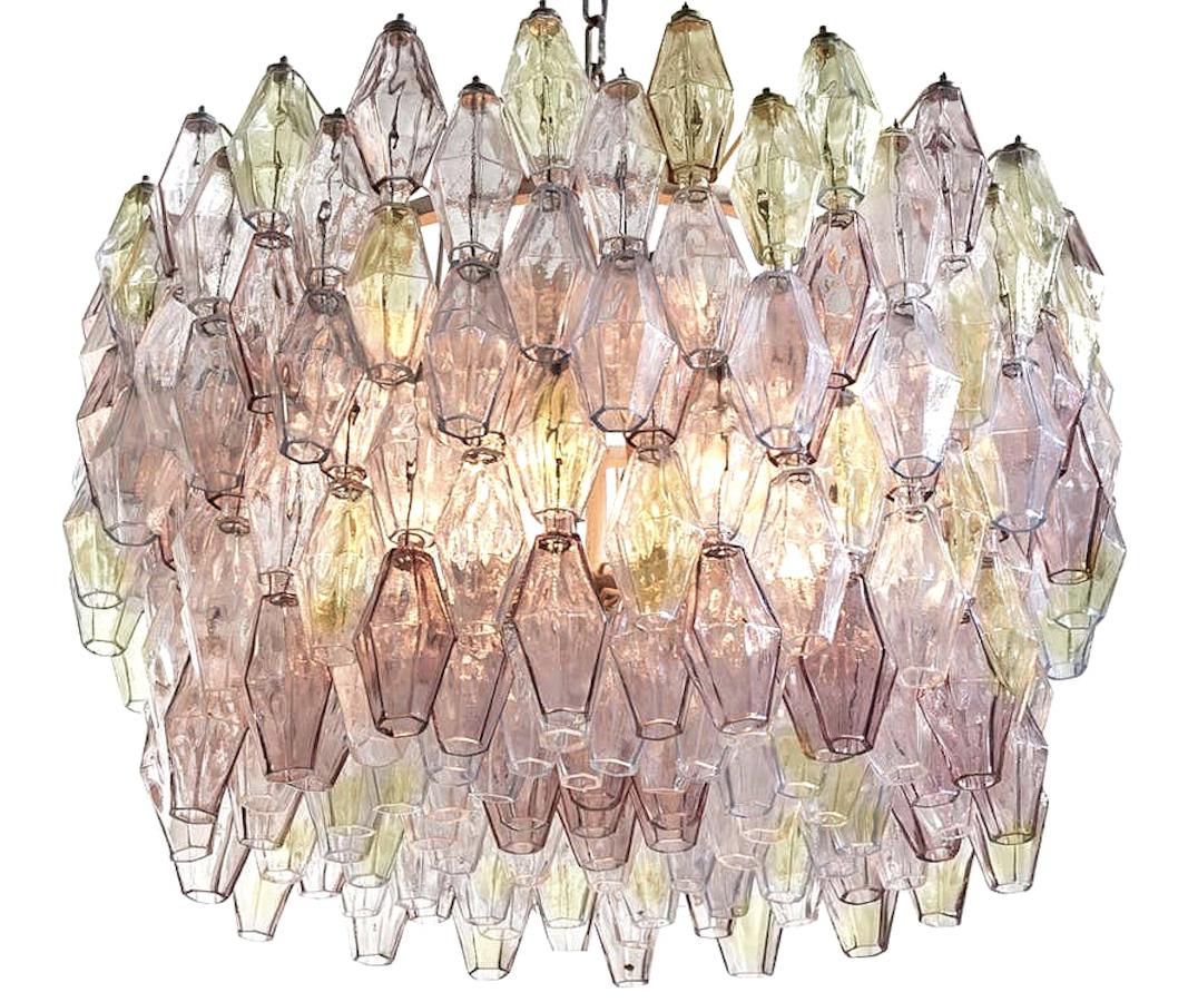 20th Century Venini Pink and Amber Oval Shaped Poliedri Chandelier by Carlo Scarpa, 1955