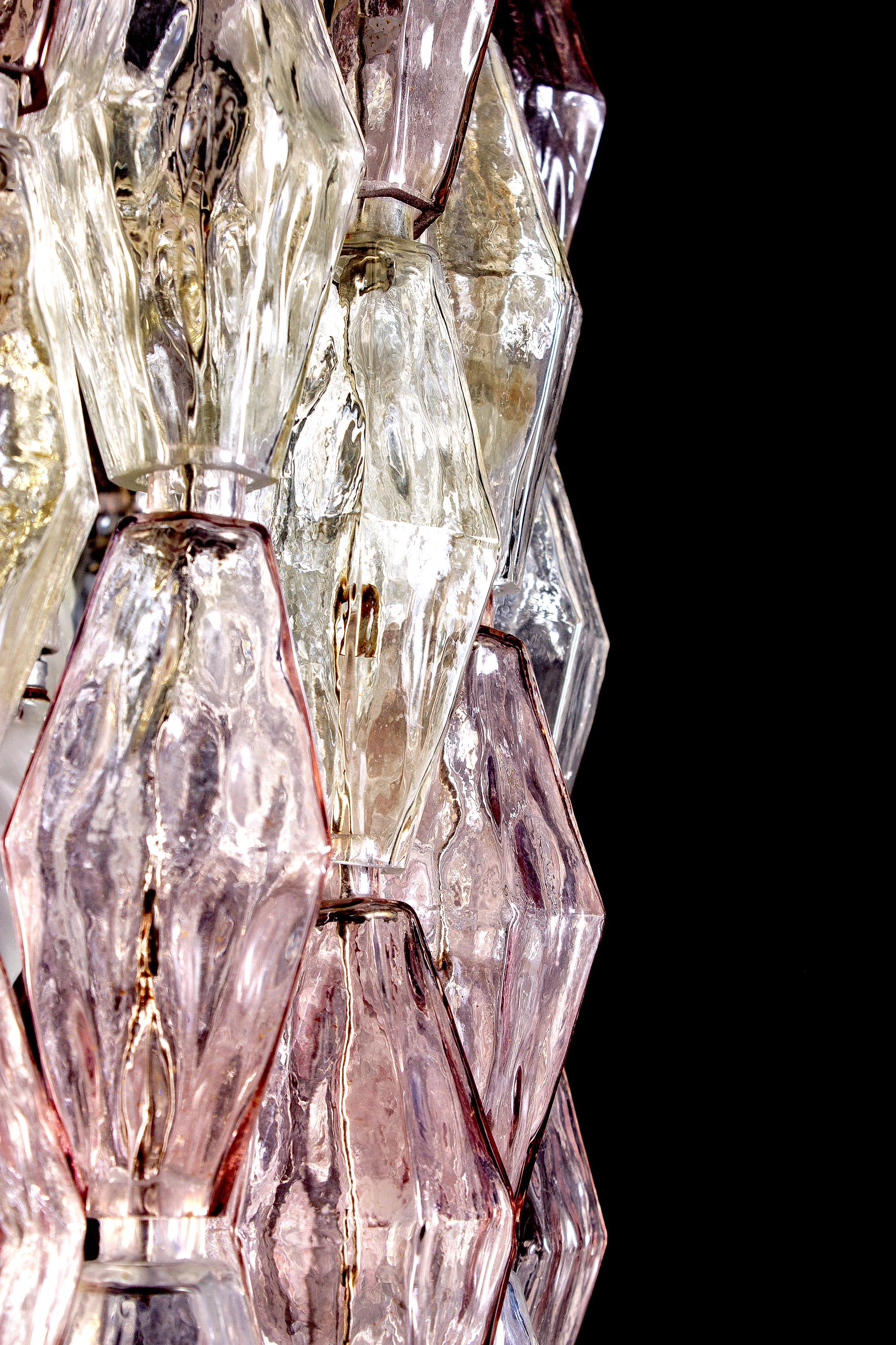 Venini Rosa und bernsteinfarbener ovaler Poliedri-Kronleuchter von Carlo Scarpa, 1955 (Geblasenes Glas) im Angebot