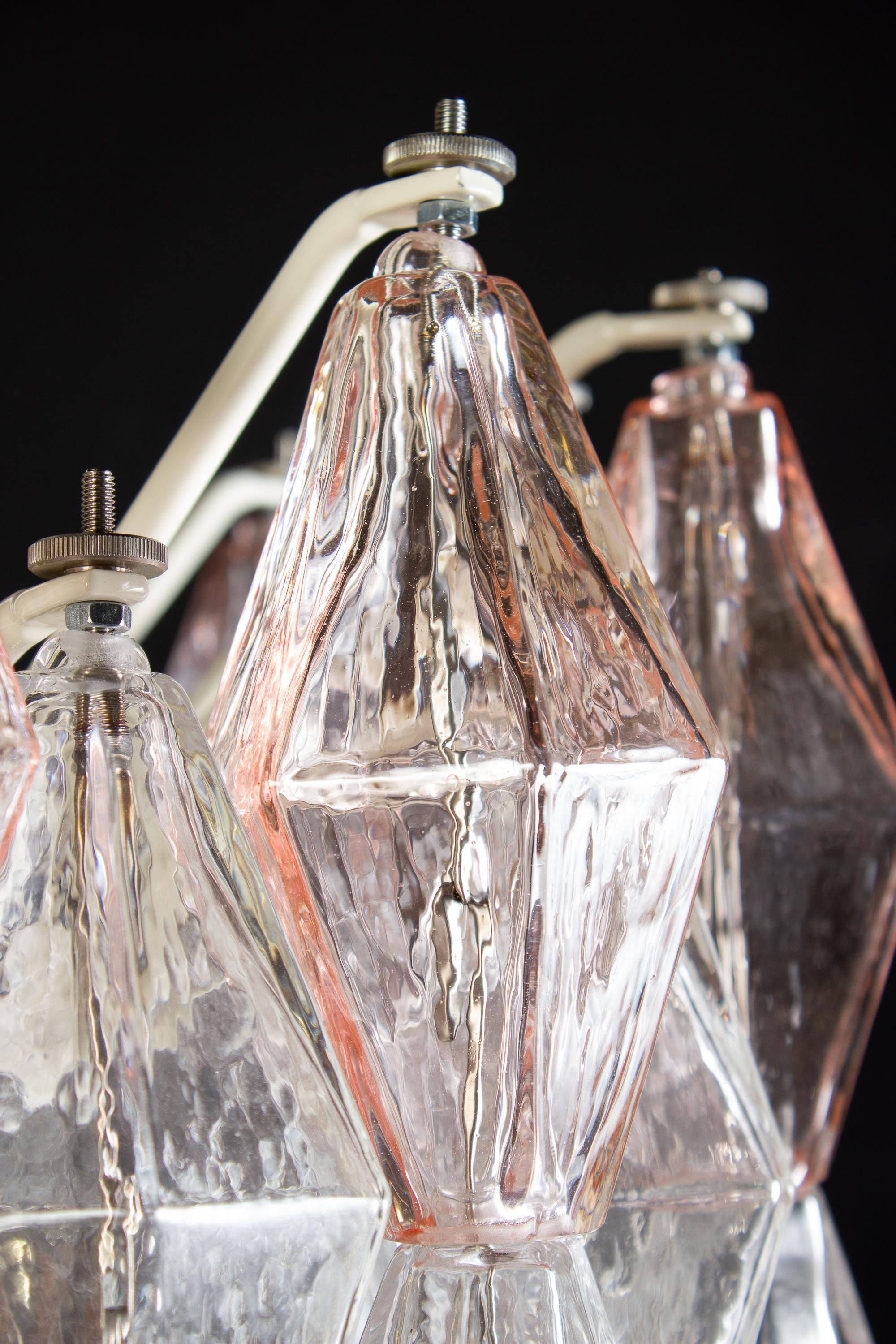 Venini Pink and Ice Original Poliedri Chandelier by Carlo Scarpa, 1955 For Sale 3