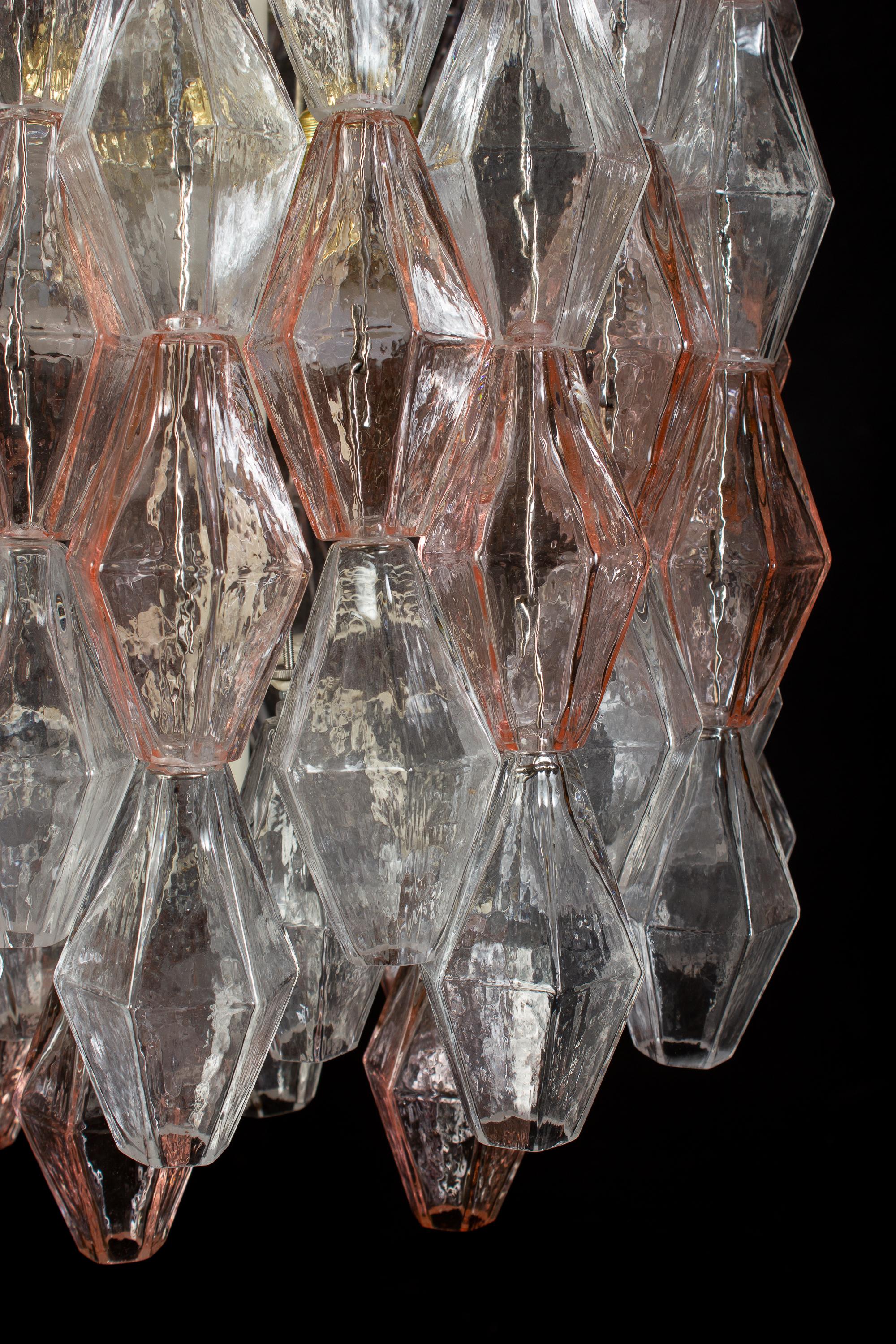 Venini Pink and Ice Original Poliedri Chandelier by Carlo Scarpa, 1955 For Sale 6