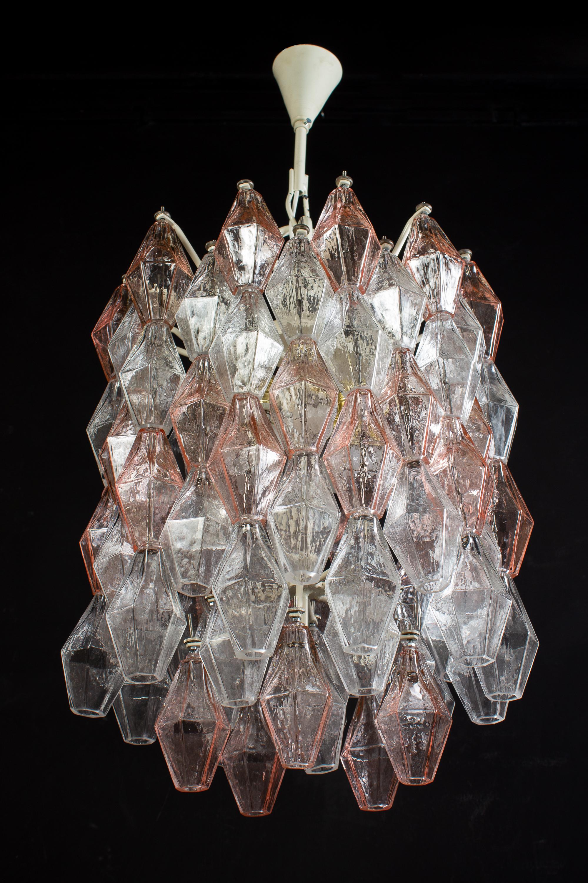 Italian Venini Pink and Ice Original Poliedri Chandelier by Carlo Scarpa, 1955 For Sale