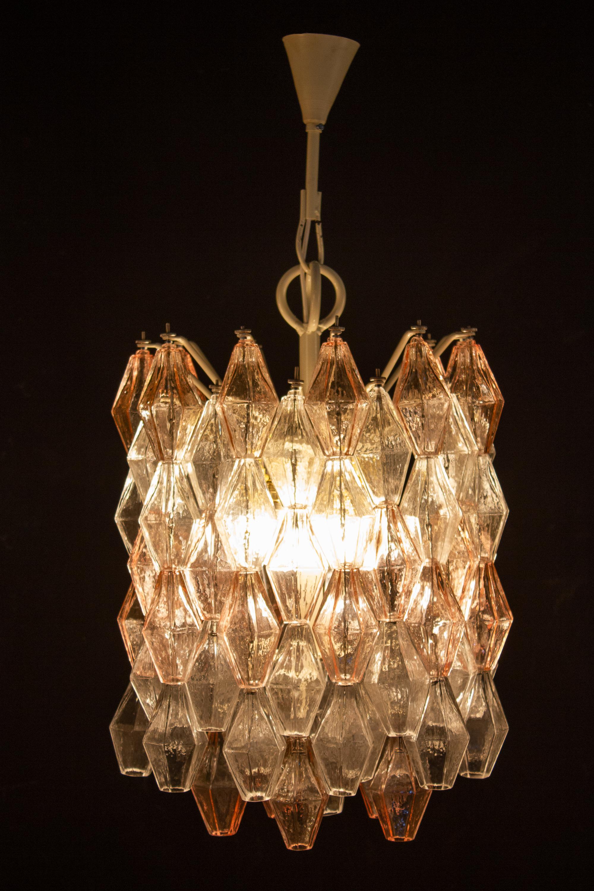 20th Century Venini Pink and Ice Original Poliedri Chandelier by Carlo Scarpa, 1955 For Sale