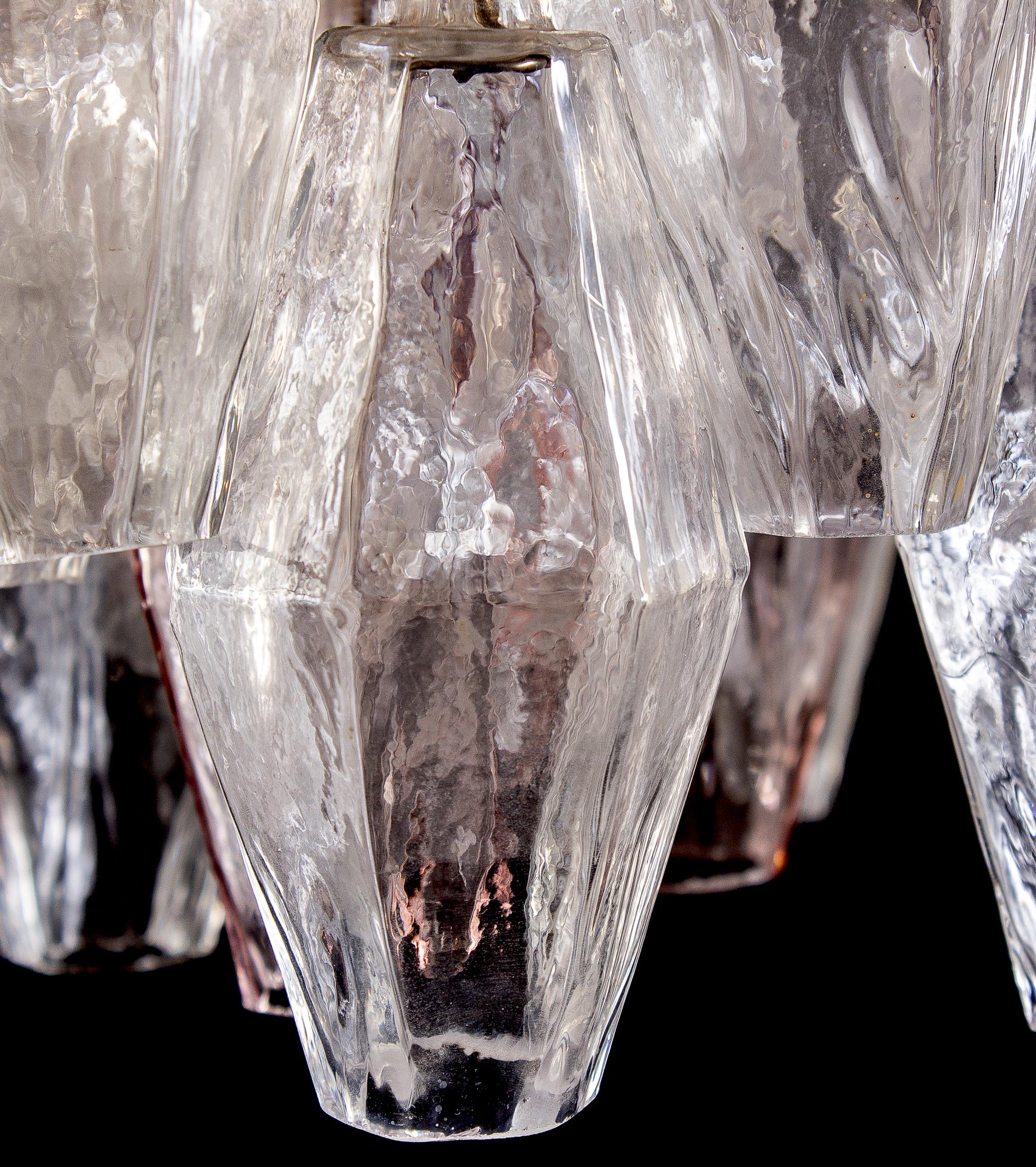 Blown Glass Venini Pink and Ice Original Poliedri Chandelier by Carlo Scarpa, 1955