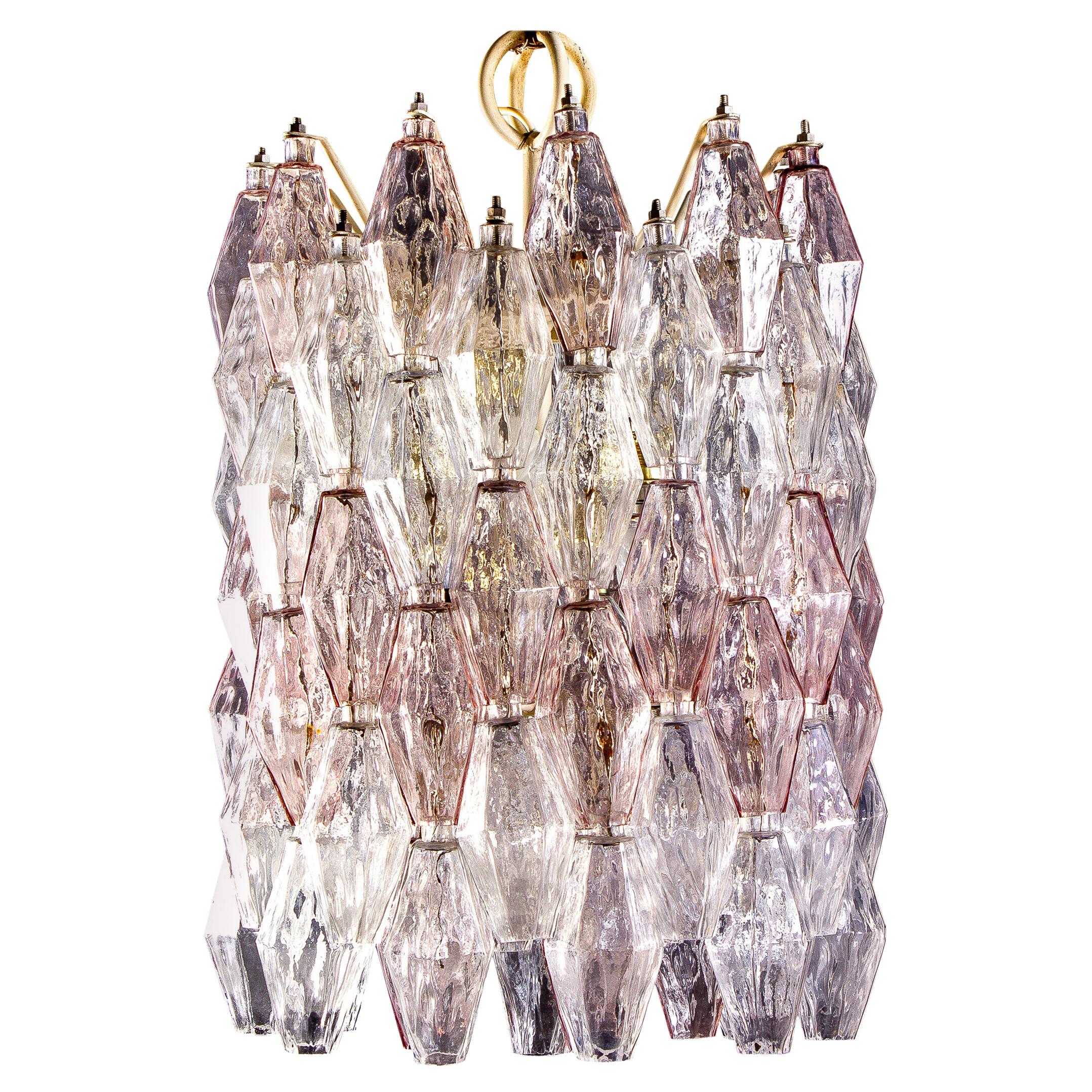 Venini Pink and Ice Original Poliedri Chandelier by Carlo Scarpa, 1955 For Sale