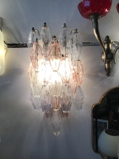 Venini Poliedri Brass and Lilac Blue Murano Glass Sconces, 1955