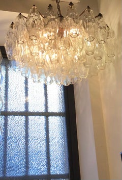 Venini Poliedri Carlo Scarpa Chandelier Murano Glass Brass Iron, 1955, Italy