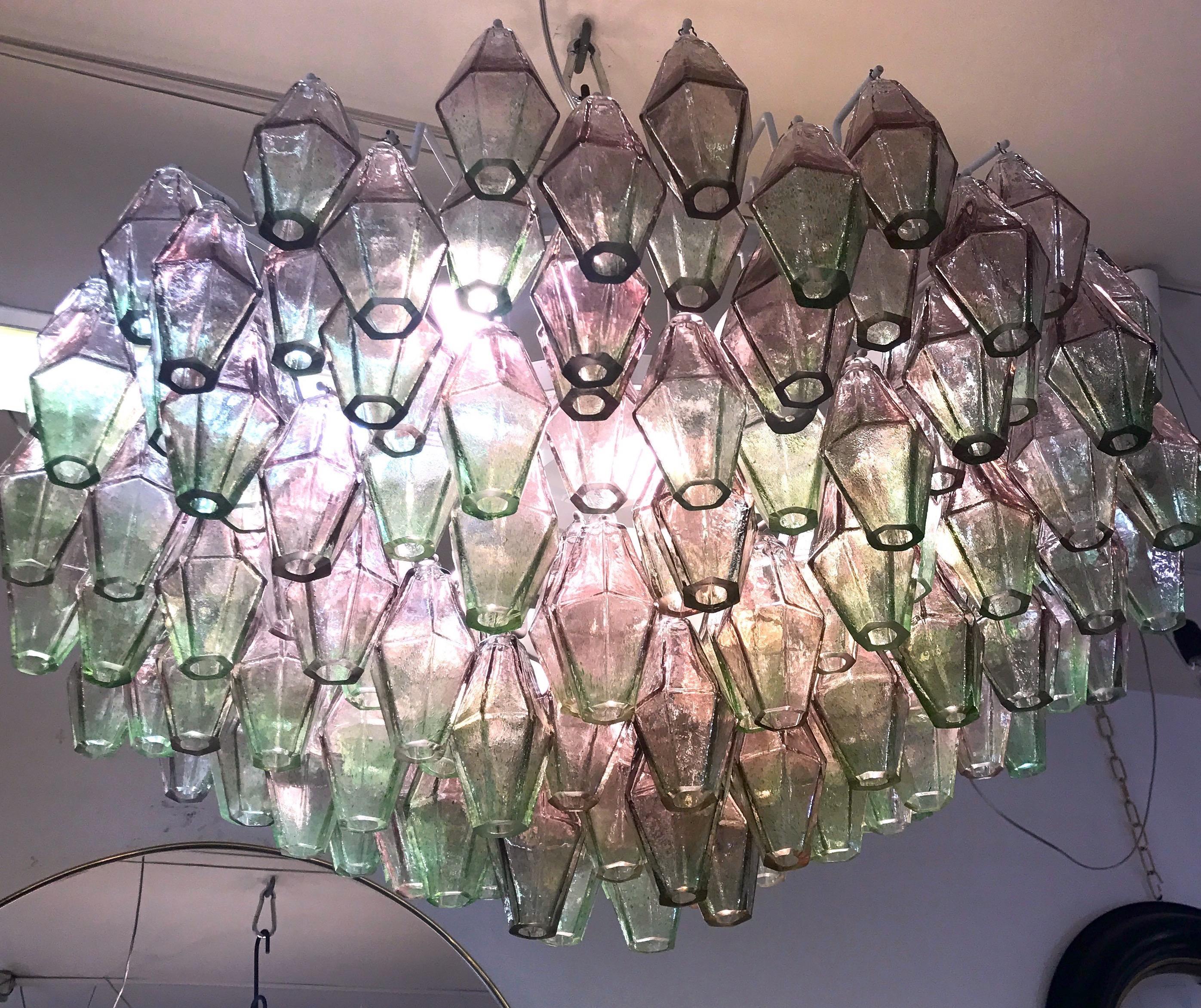  Poliedri Pink and Green Murano Glass Chandelier In Excellent Condition For Sale In Rome, IT