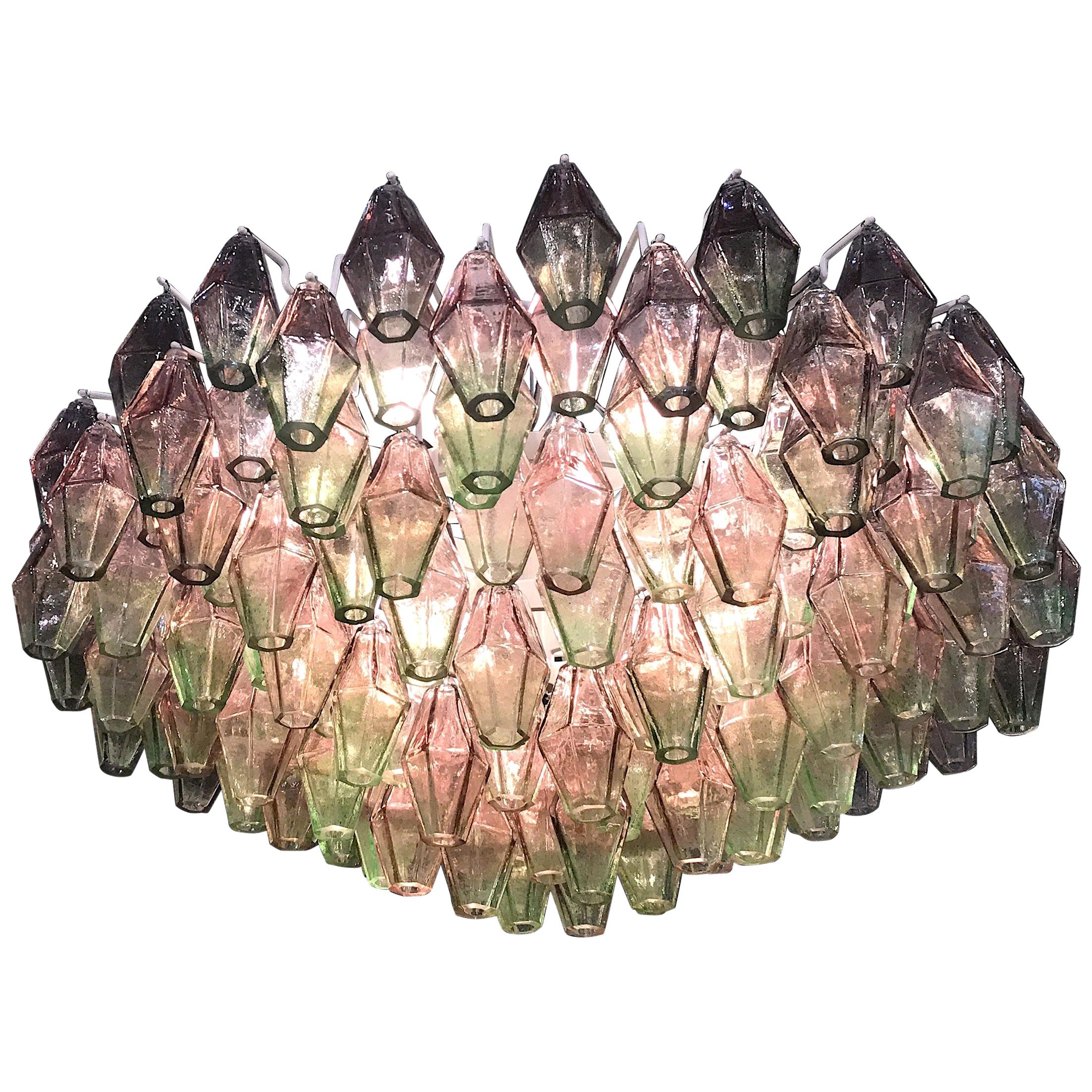  Poliedri Pink and Green Murano Glass Chandelier For Sale