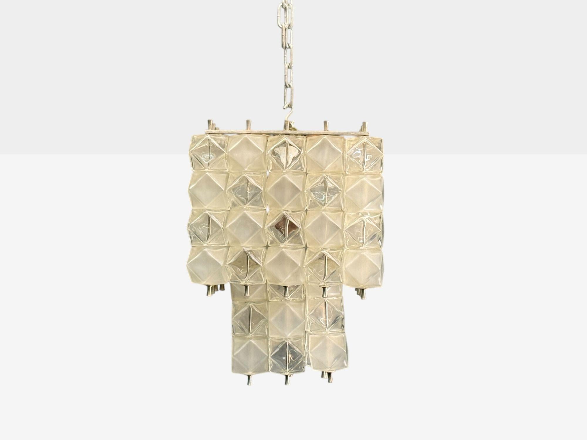 Mid-Century moderno Venini Poliedri, Faceted Glass, Metal, Geometric Chandelier, Italy, 1950s in vendita