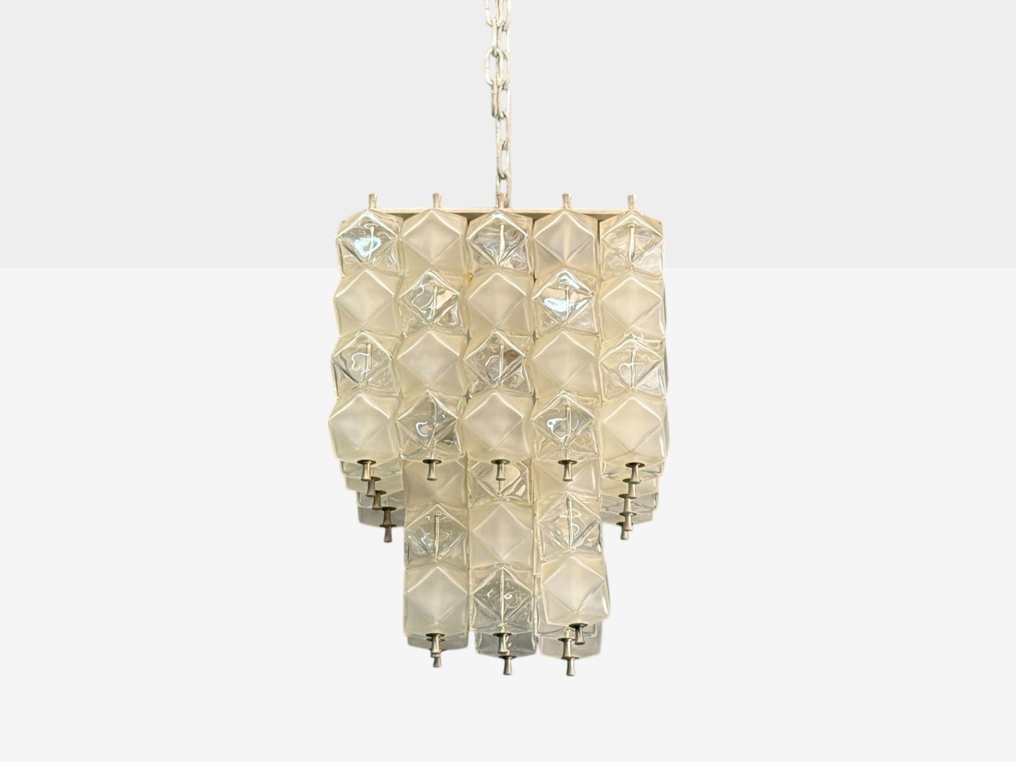 Venini Poliedri, Faceted Glass, Metal, Geometric Chandelier, Italy, 1950s In condizioni buone in vendita a Manhasset, NY