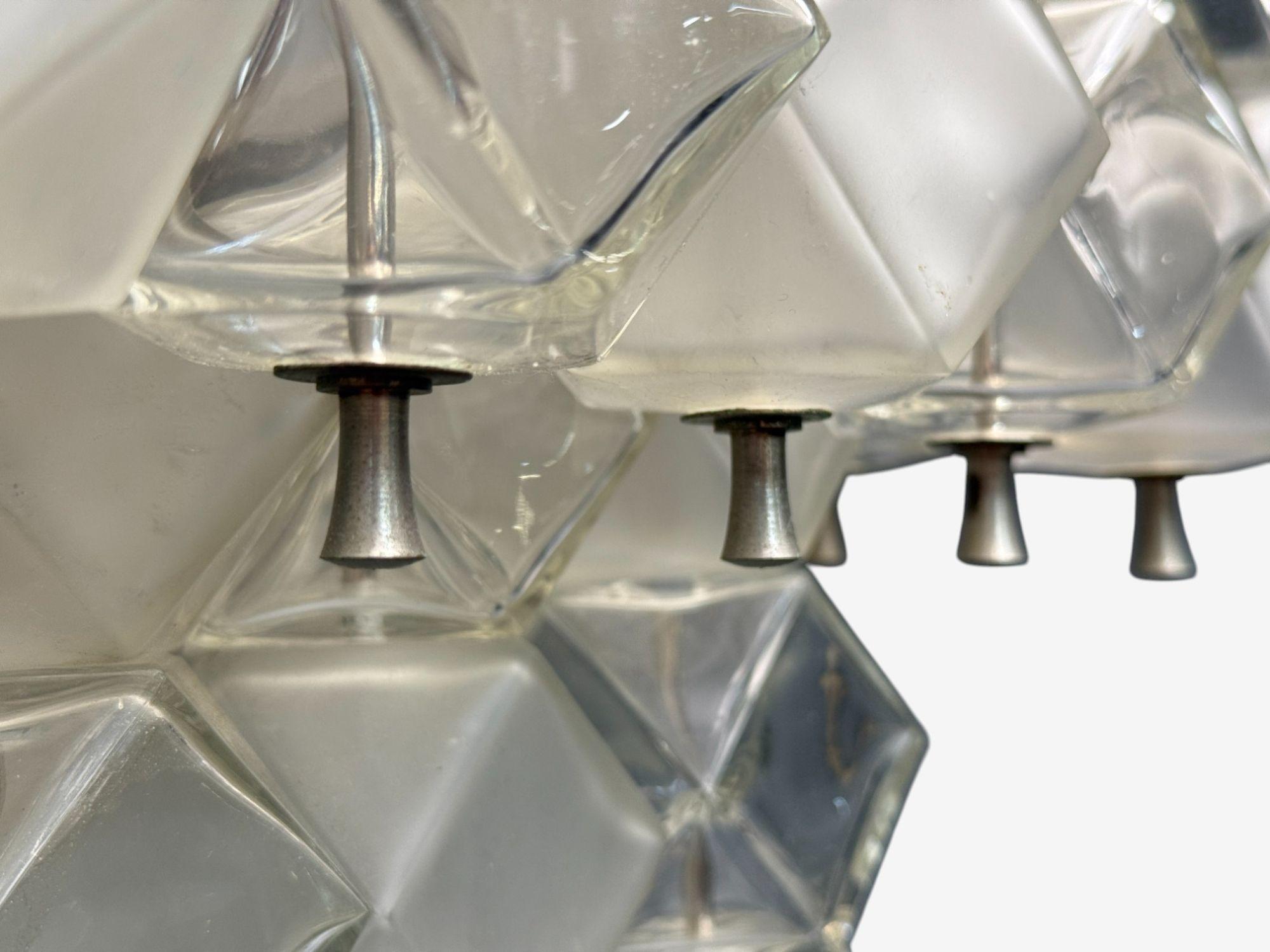 Vetro Venini Poliedri, Faceted Glass, Metal, Geometric Chandelier, Italy, 1950s in vendita
