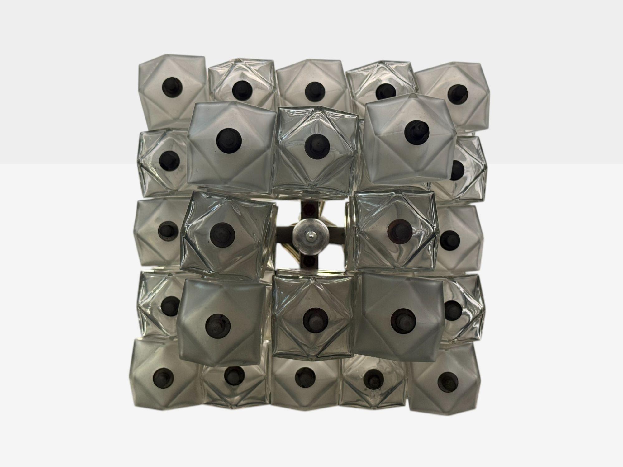 Venini Poliedri, Faceted Glass, Metal, Geometric Chandelier, Italy, 1950s in vendita 1