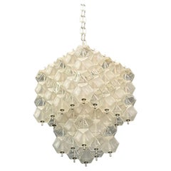Venini Poliedri, Faceted Glass, Metal, Geometric Chandelier, Italy, 1950s