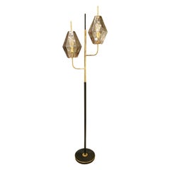 Venini "Poliedri" Floor Lamp in Brass and Black Lacquered Steel, 1958 Venini "Poliedri" Floor Lamp in Brass and Black Lacquered Steel, 1958