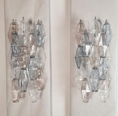 Venini Poliedri Transparent & Pastel Colors Murano Glass Sconces Italy 1970 Pair