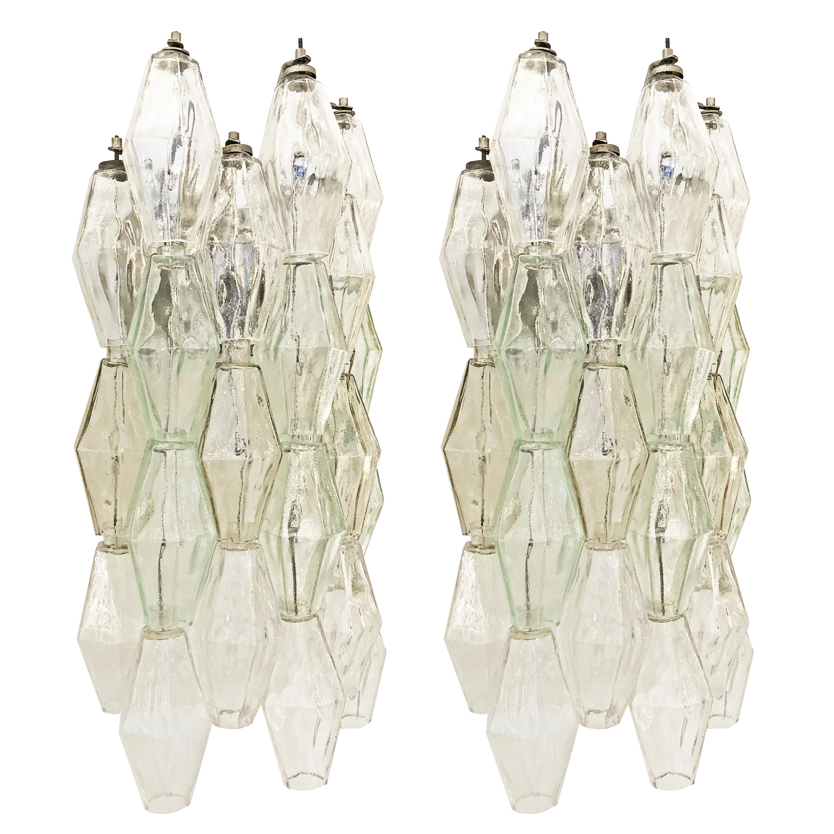 Beautiful pair of Venini wall lights with clear, amber and green 