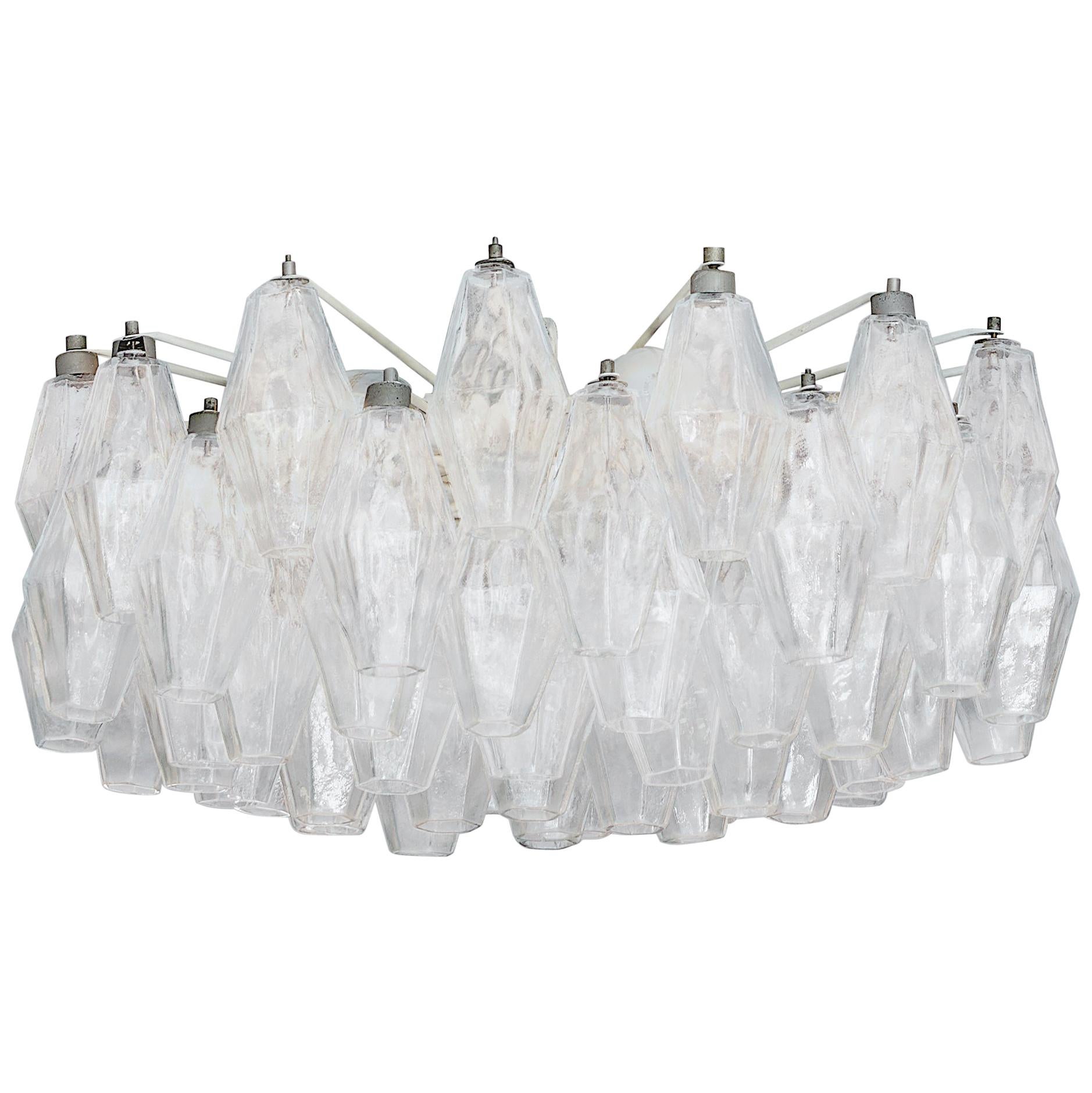 Venini Polyhedral Chandelier in Clear Brown Glass