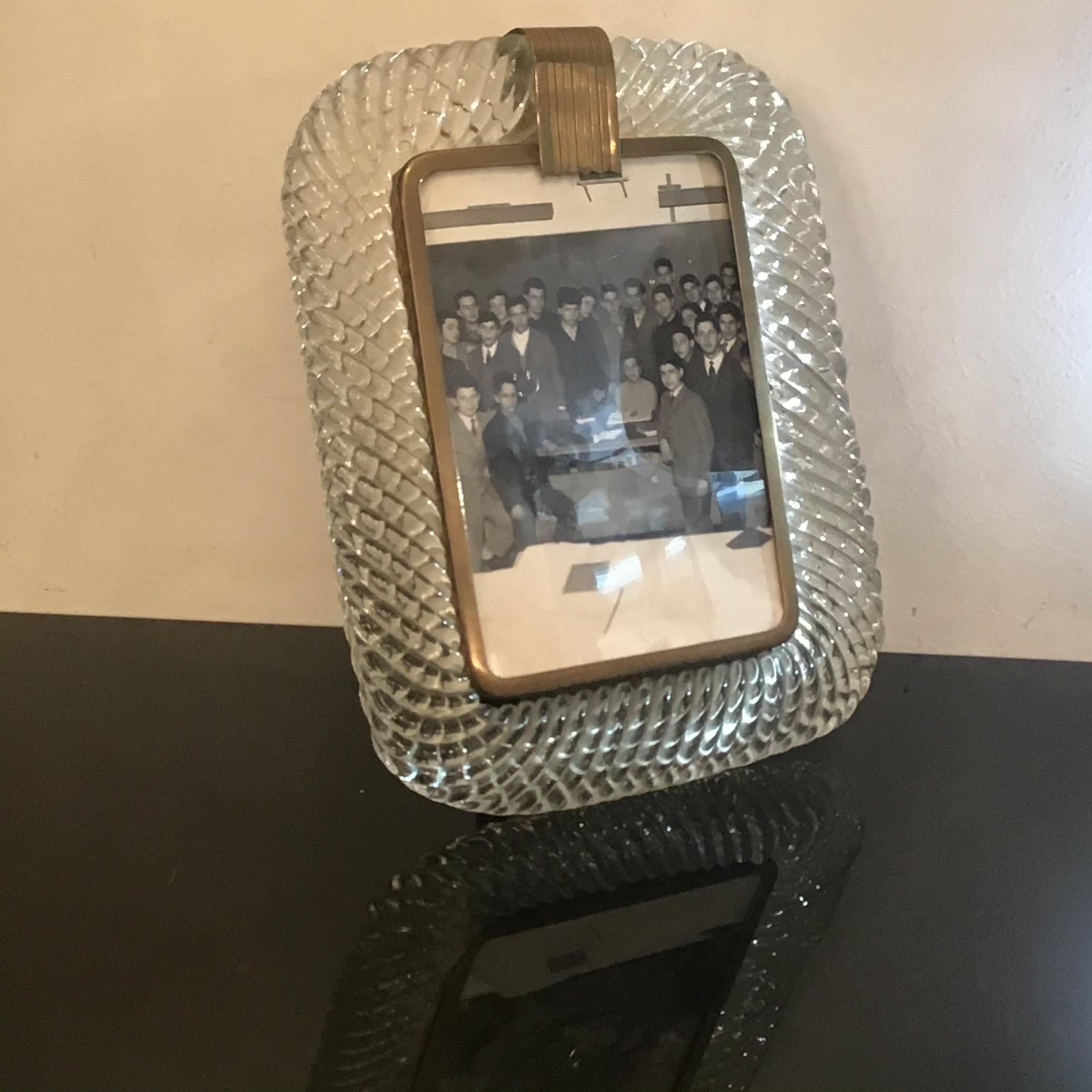 Venini Portafoto Murano Glass Brass, 1940, Italy In Excellent Condition In Milano, IT