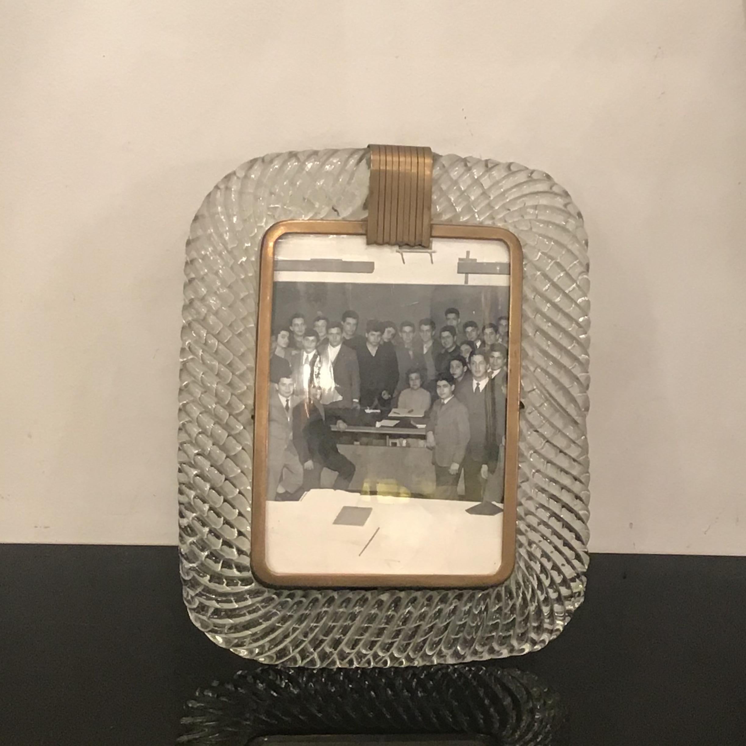 Venini Portafoto Murano Glass Brass, 1940, Italy 1