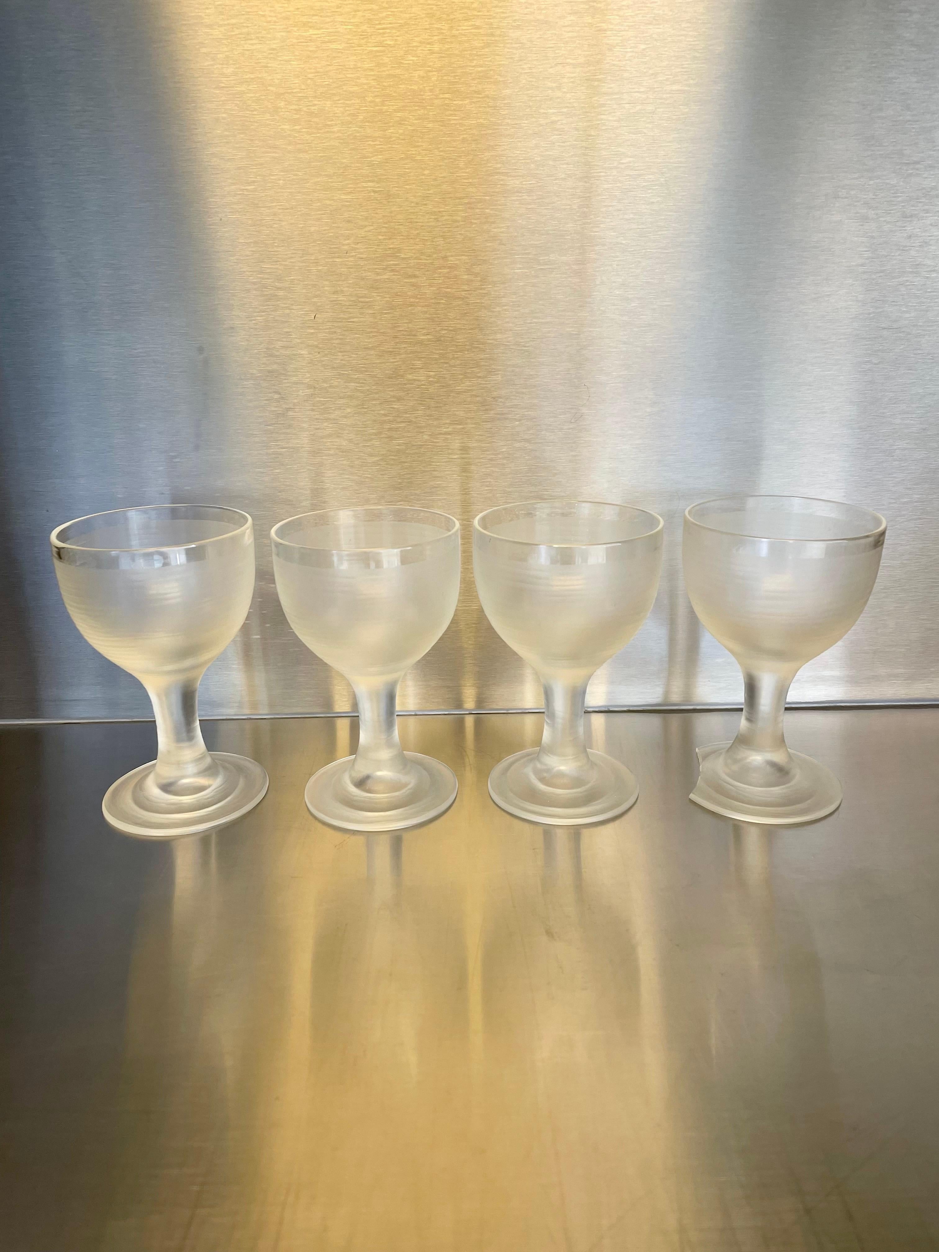 Rare set of 4 wine High Society glasses circa 1975 by Ludovico Diaz de Santillana for Venini , great condition a rare set to find. 3 are perfect one has a chip on the bottom as shown its leke included for free.