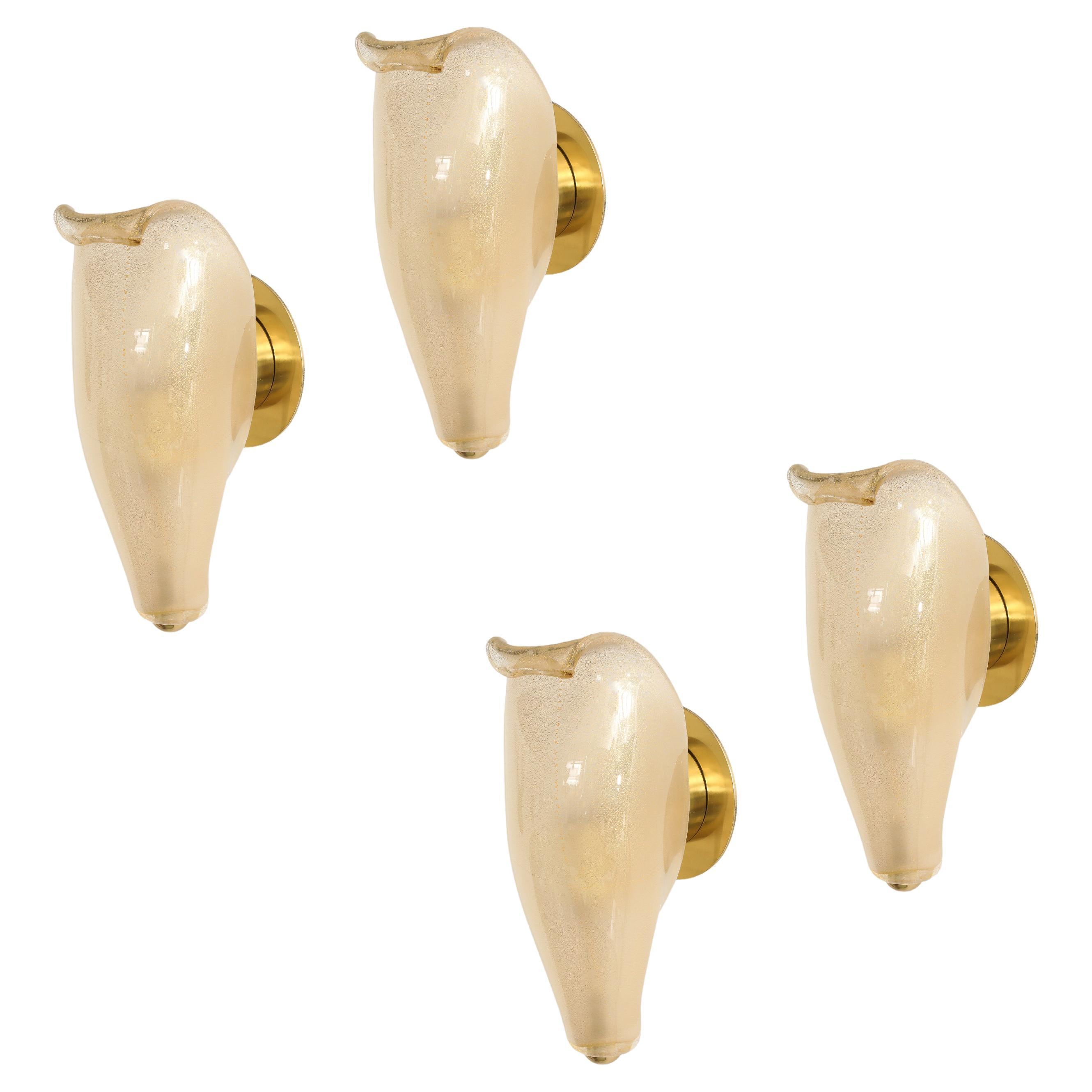 Venini Set di quattro lampade Petali in vetro di Murano a foglia d
oro Model 5825, anni 
70 in vendita